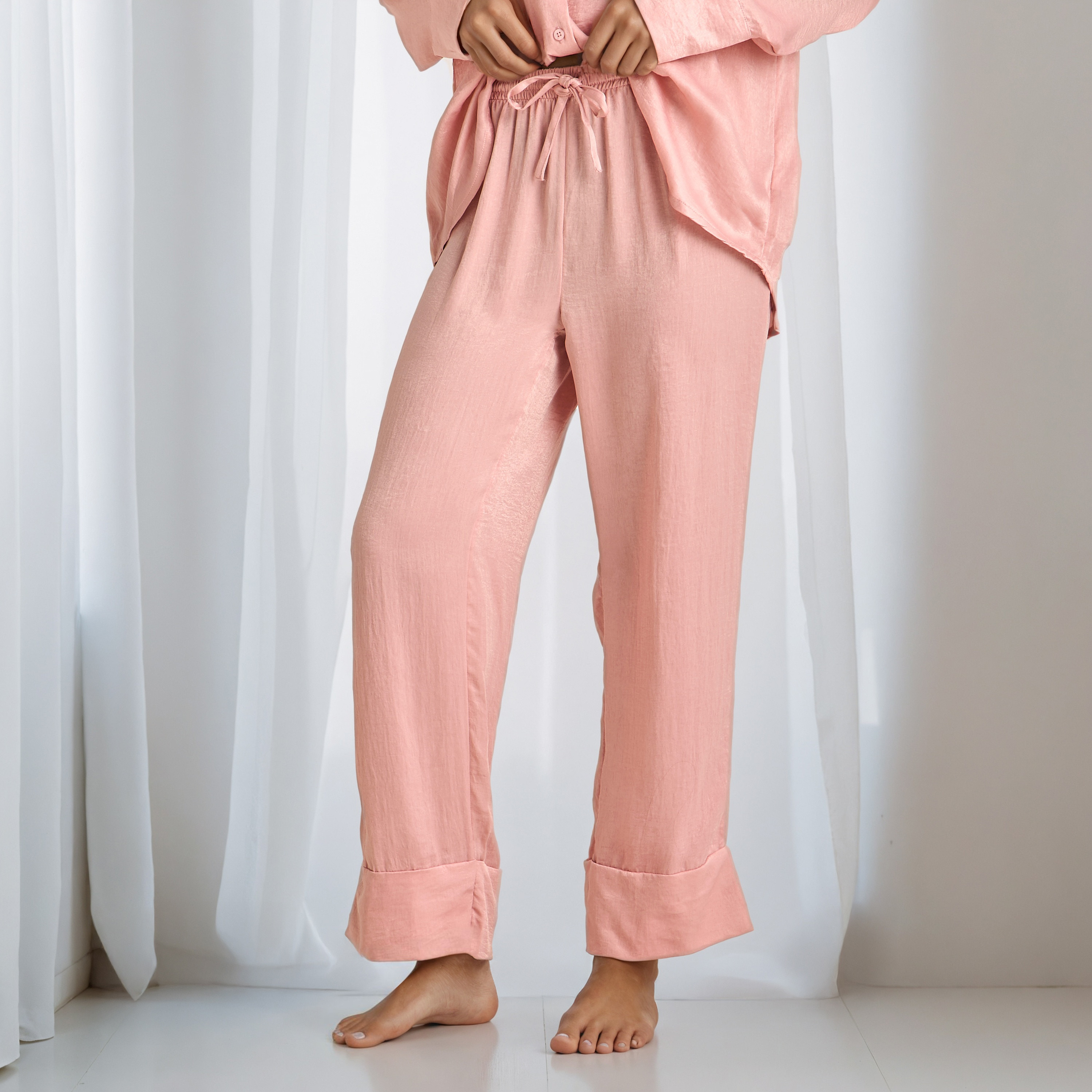 Pyjama Set Collared Shirt & Trousers Polyester-women-clothing-nightwear-pyjamas-longsets-image-5