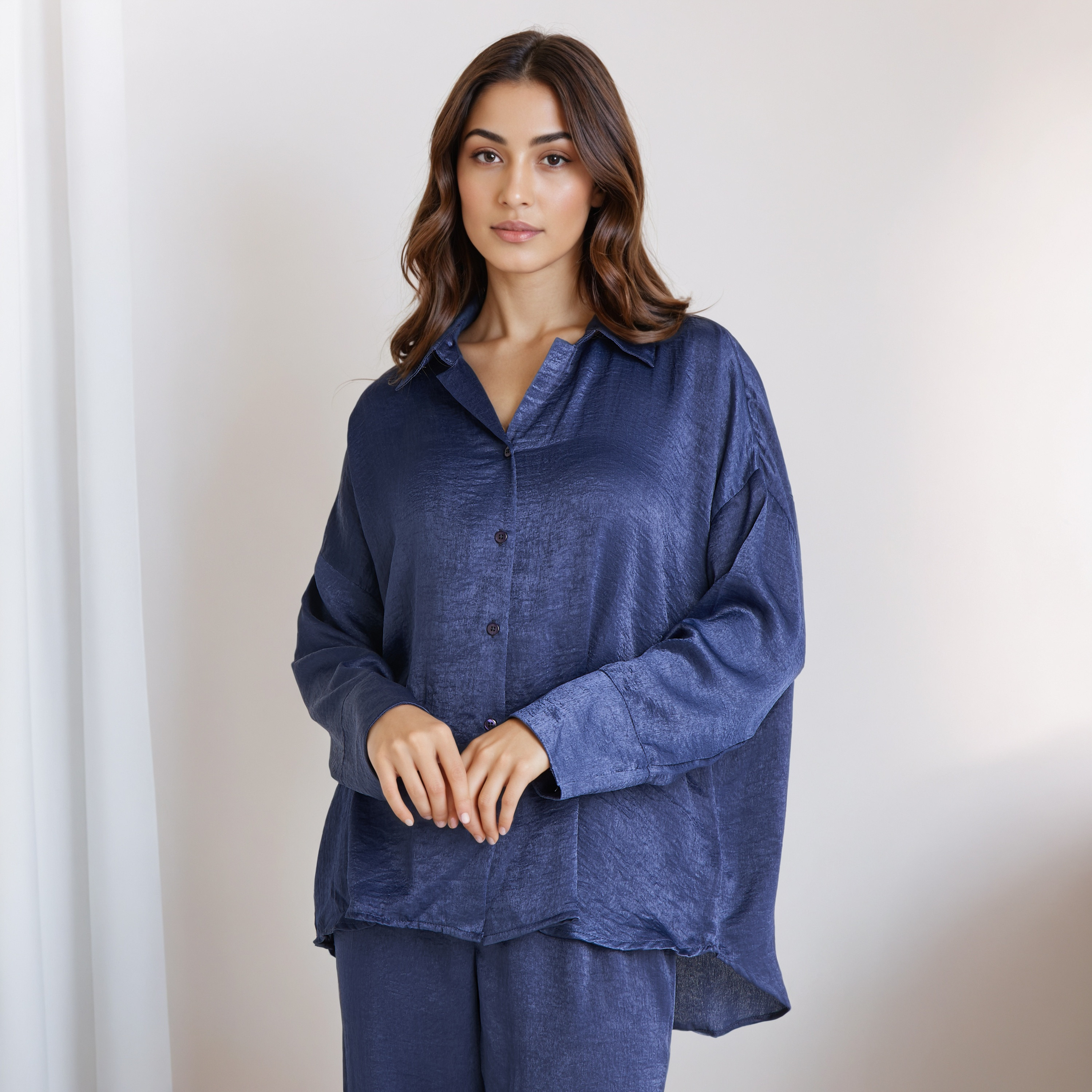 Pyjama Set Collared Shirt & Trousers Polyester-women-clothing-nightwear-pyjamas-longsets-image-2