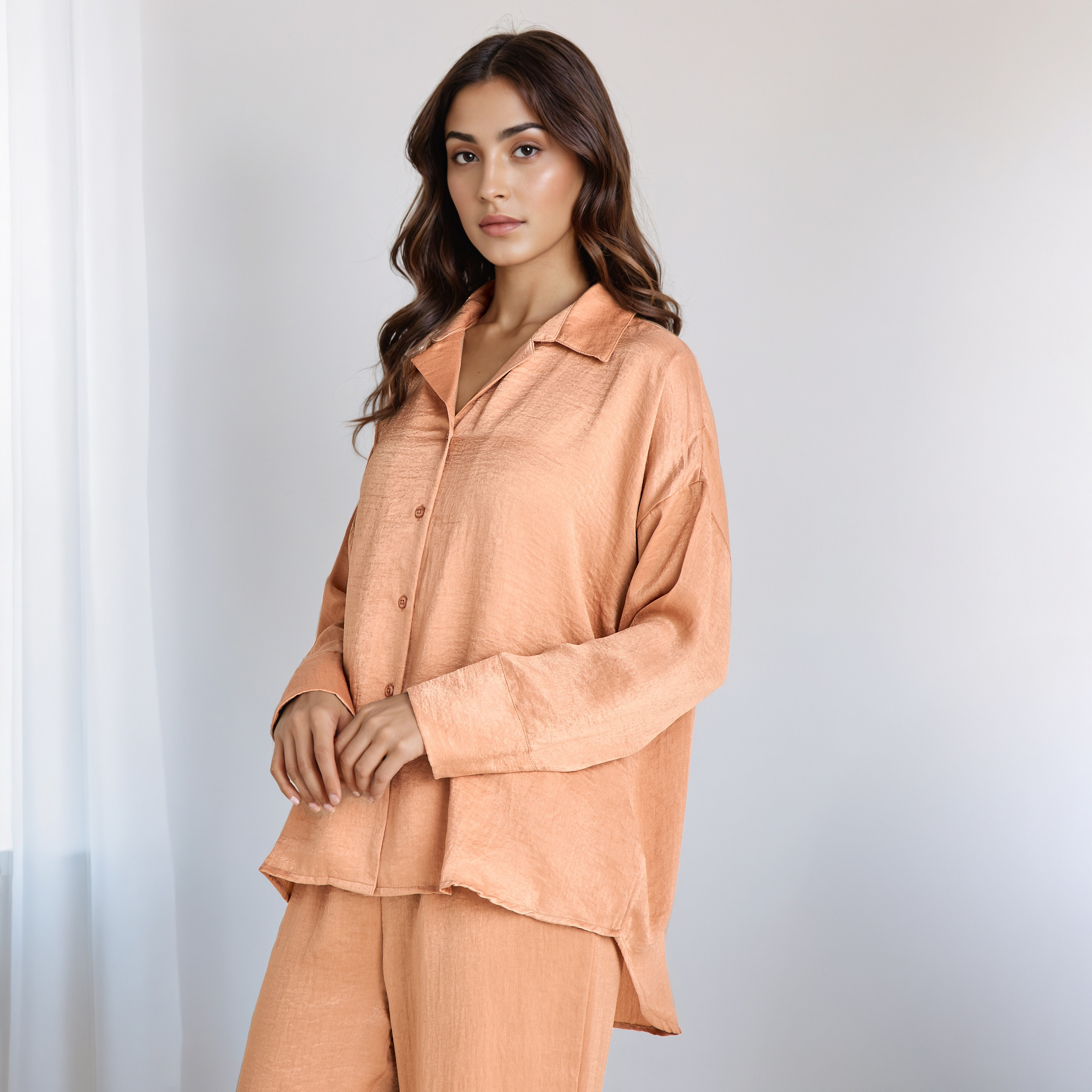 Pyjama Set Collared Shirt & Trousers Polyester-women-clothing-nightwear-pyjamas-longsets-image-2