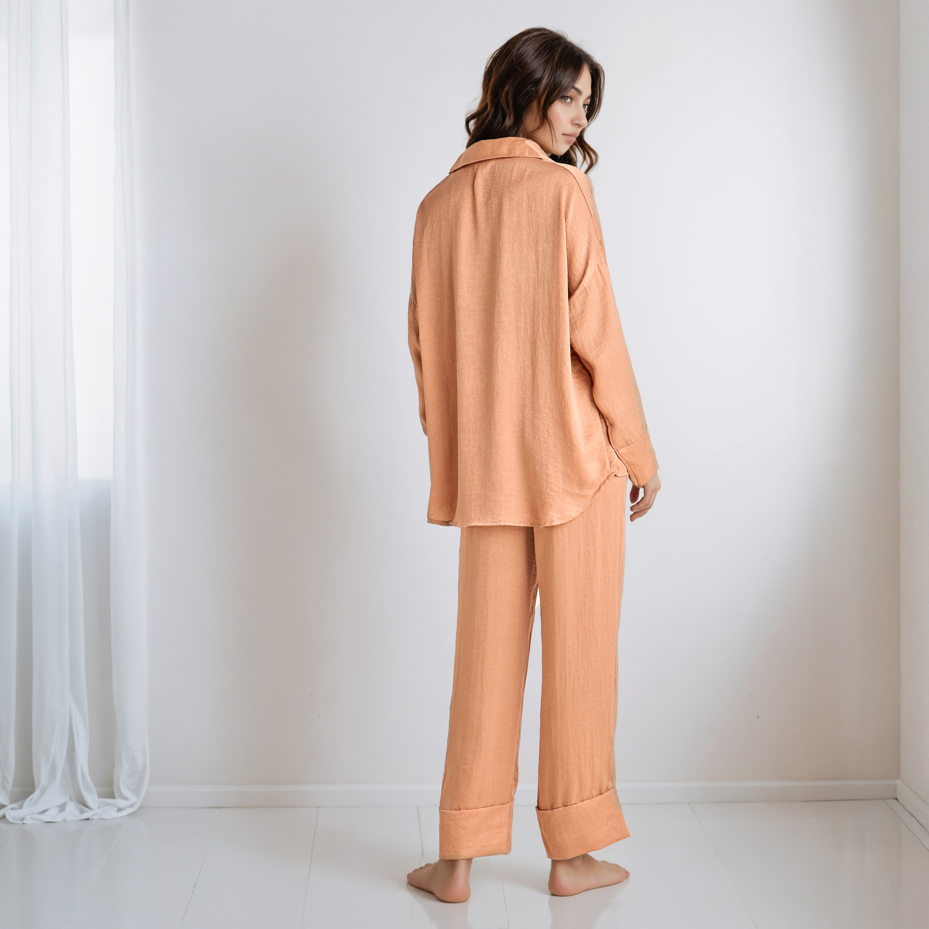 Pyjama Set Collared Shirt & Trousers Polyester-women-clothing-nightwear-pyjamas-longsets-image-3