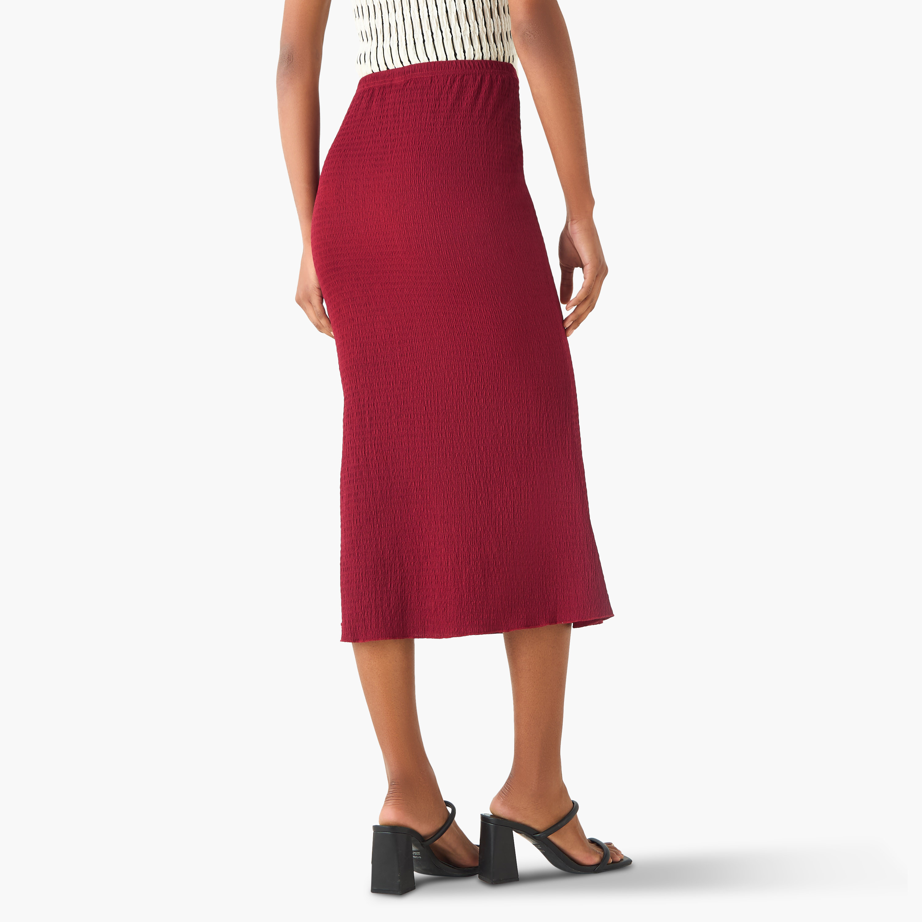 Mermaid Cut Textured Midi Skirt-women-clothing-bottoms-skirts-image-3