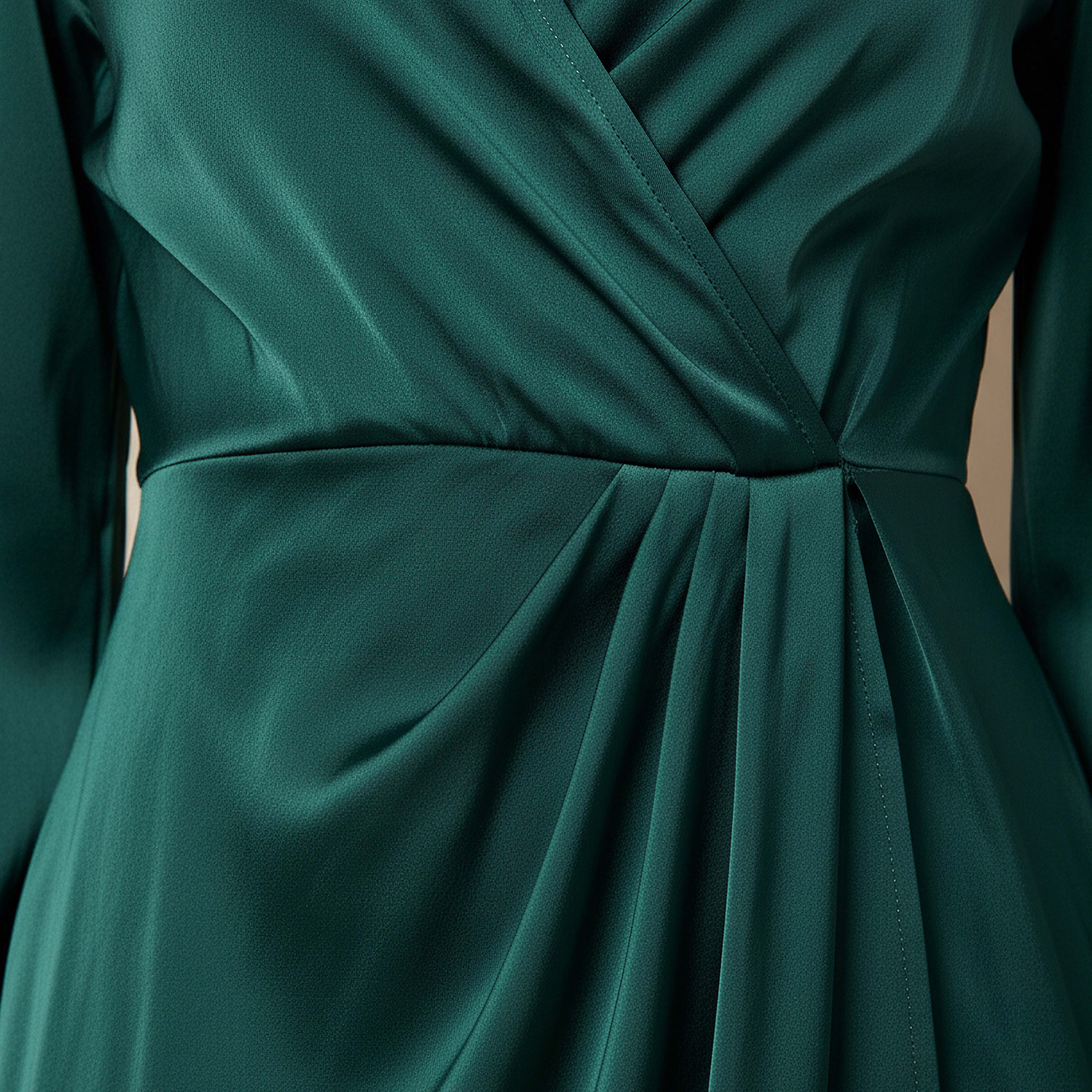 Wrap Midi Satin Dress with Puff Sleeves-women-clothing-dresses-image-4