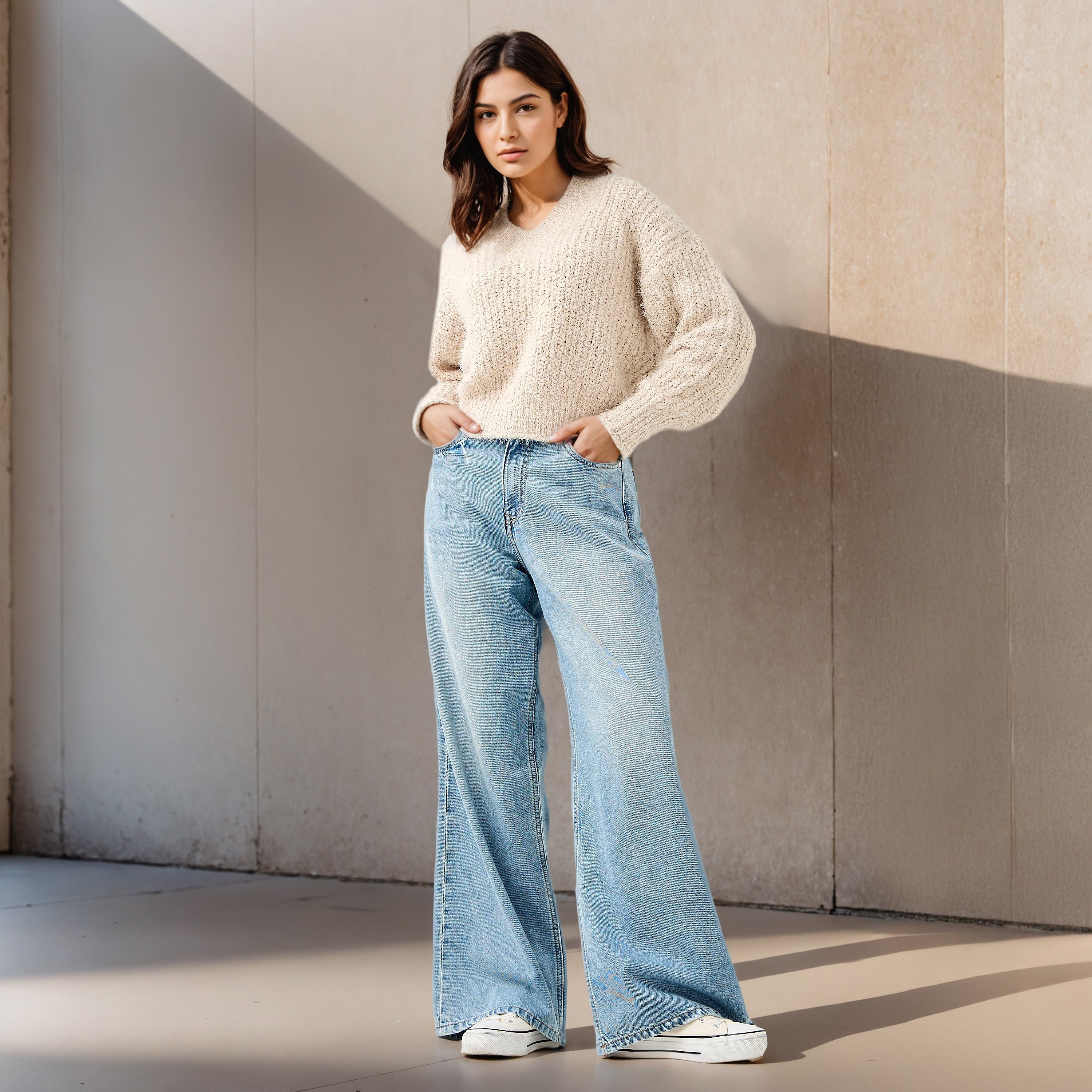 كنزة بارزة الملمس بياقة V وأكمام طويلة-women-clothing-cardigansandjumpers-jumpers-image-2