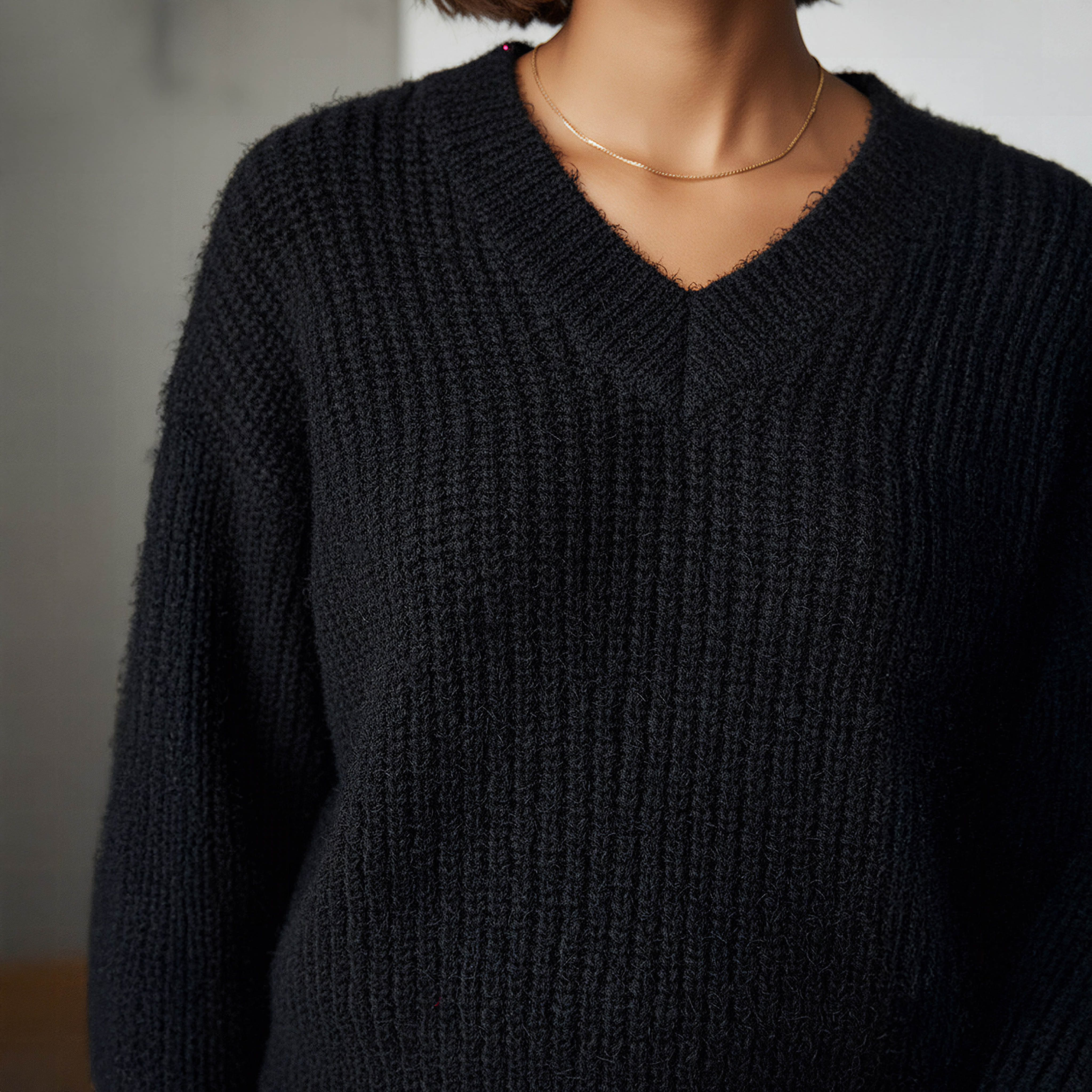 Textured V-neck Sweater with Long Sleeves-women-clothing-cardigansandjumpers-jumpers-image-4