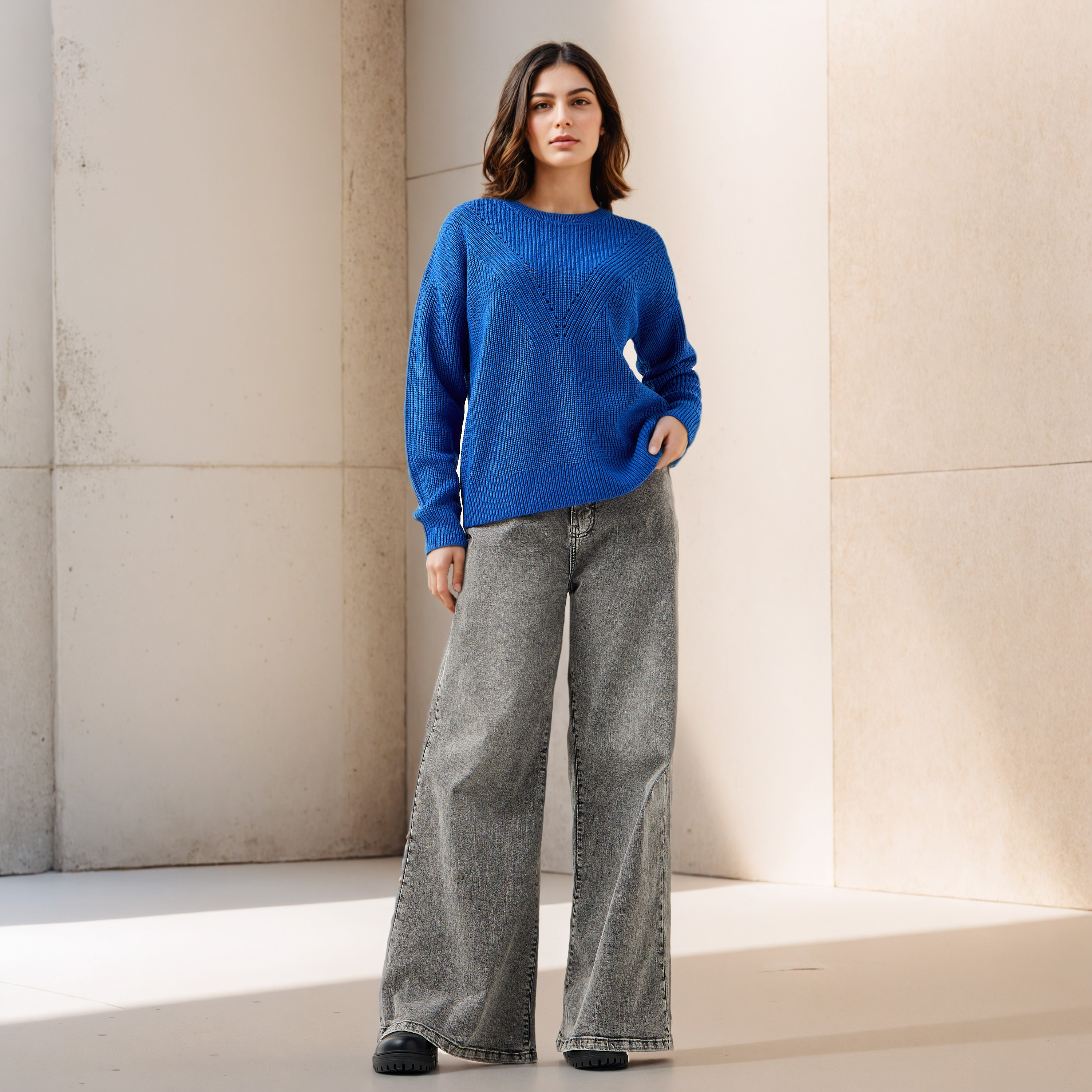 Textured Crew Neck Sweater with Long Sleeves-women-clothing-cardigansandjumpers-jumpers-image-7
