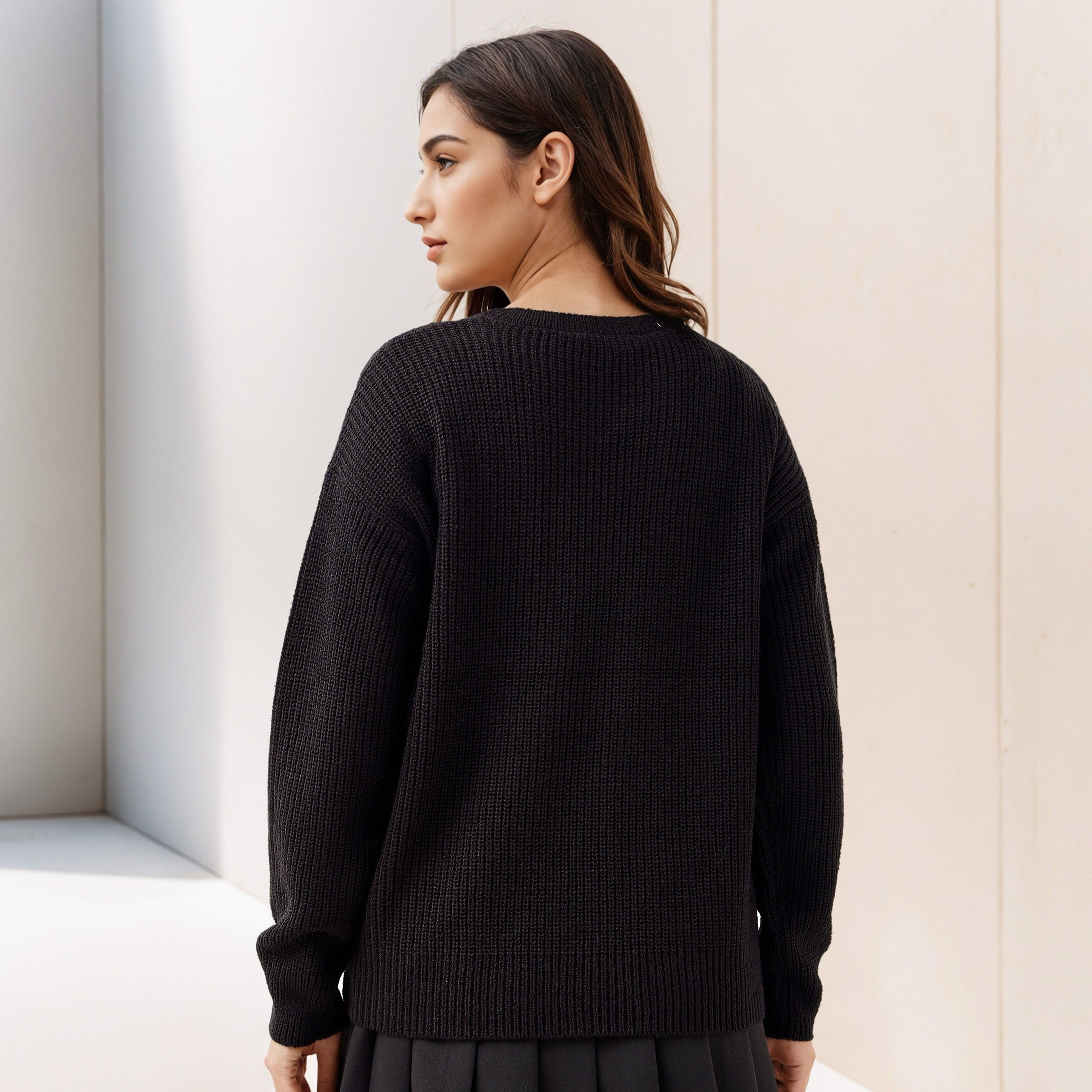Textured Crew Neck Sweater with Long Sleeves-women-clothing-cardigansandjumpers-jumpers-image-3