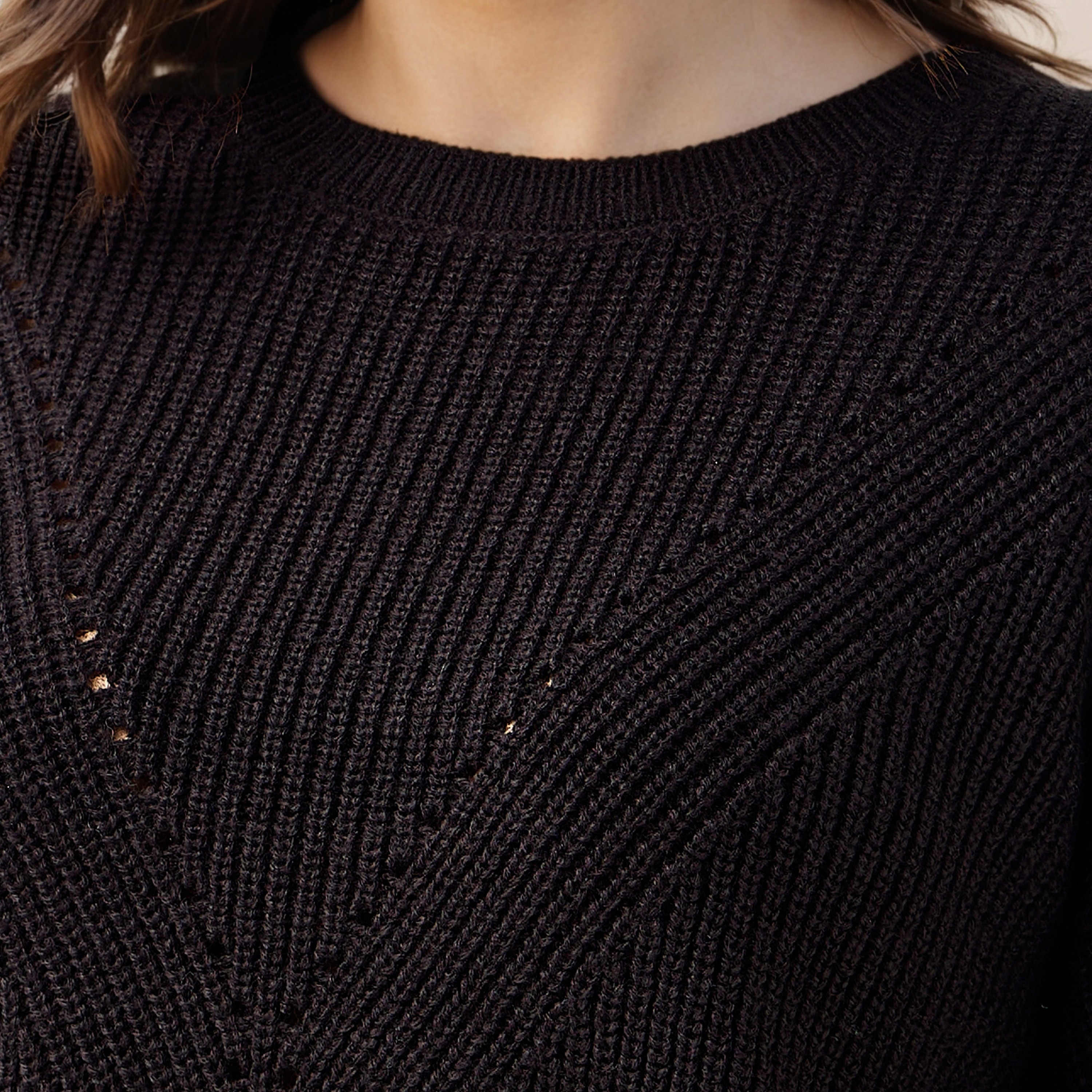 Textured Crew Neck Sweater with Long Sleeves-women-clothing-cardigansandjumpers-jumpers-image-5