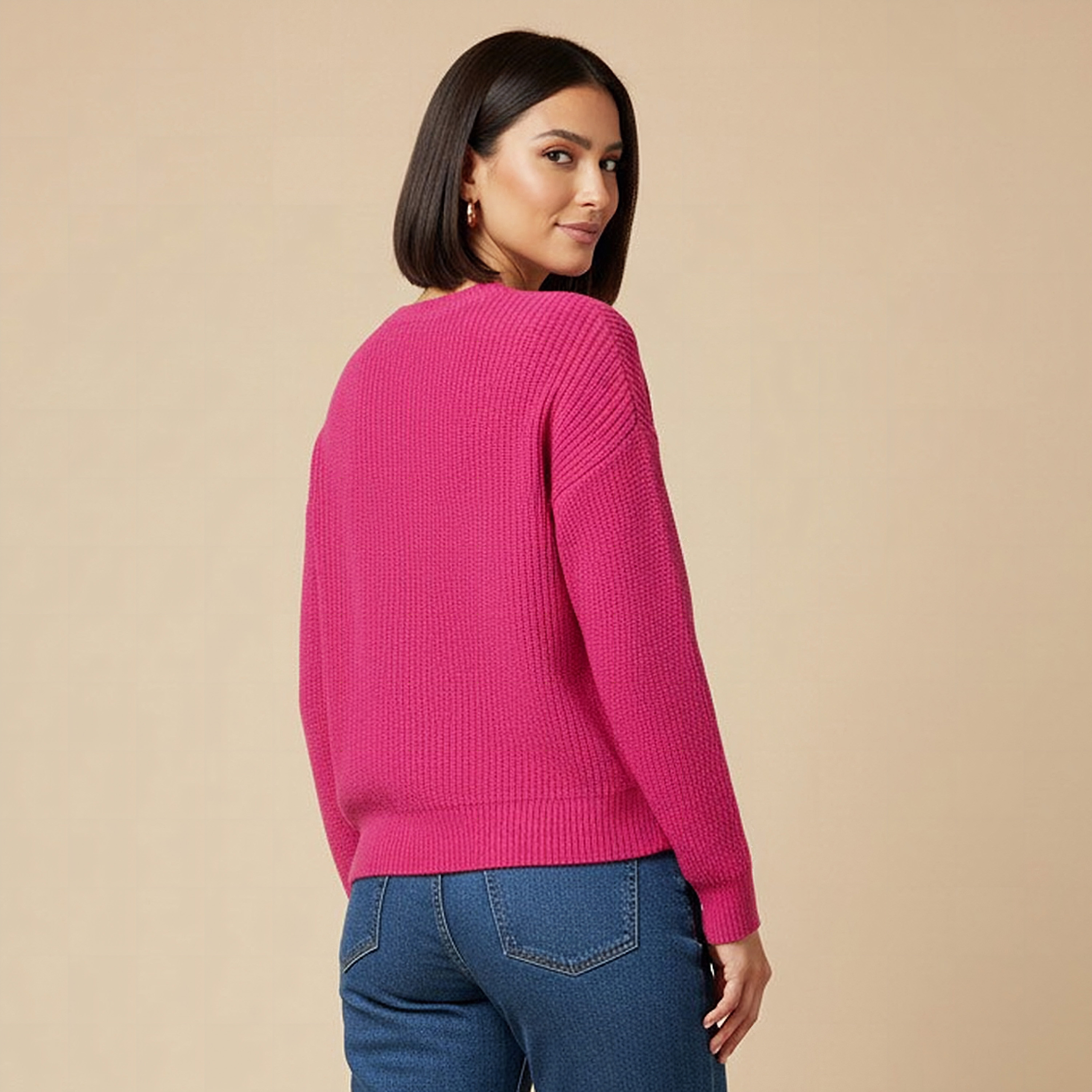 Textured Crew Neck Sweater with Long Sleeves-women-clothing-cardigansandjumpers-jumpers-image-3