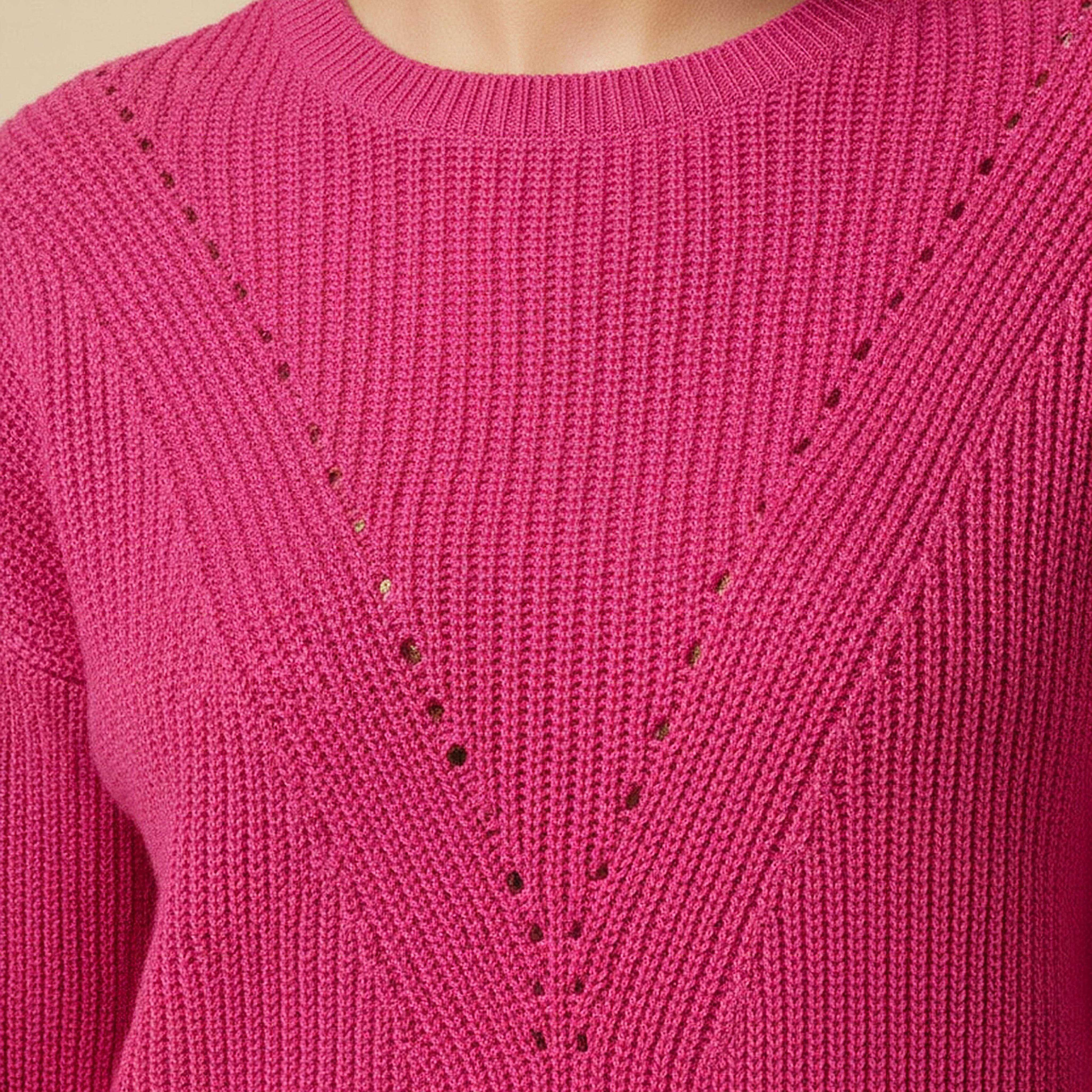Textured Crew Neck Sweater with Long Sleeves-women-clothing-cardigansandjumpers-jumpers-image-4