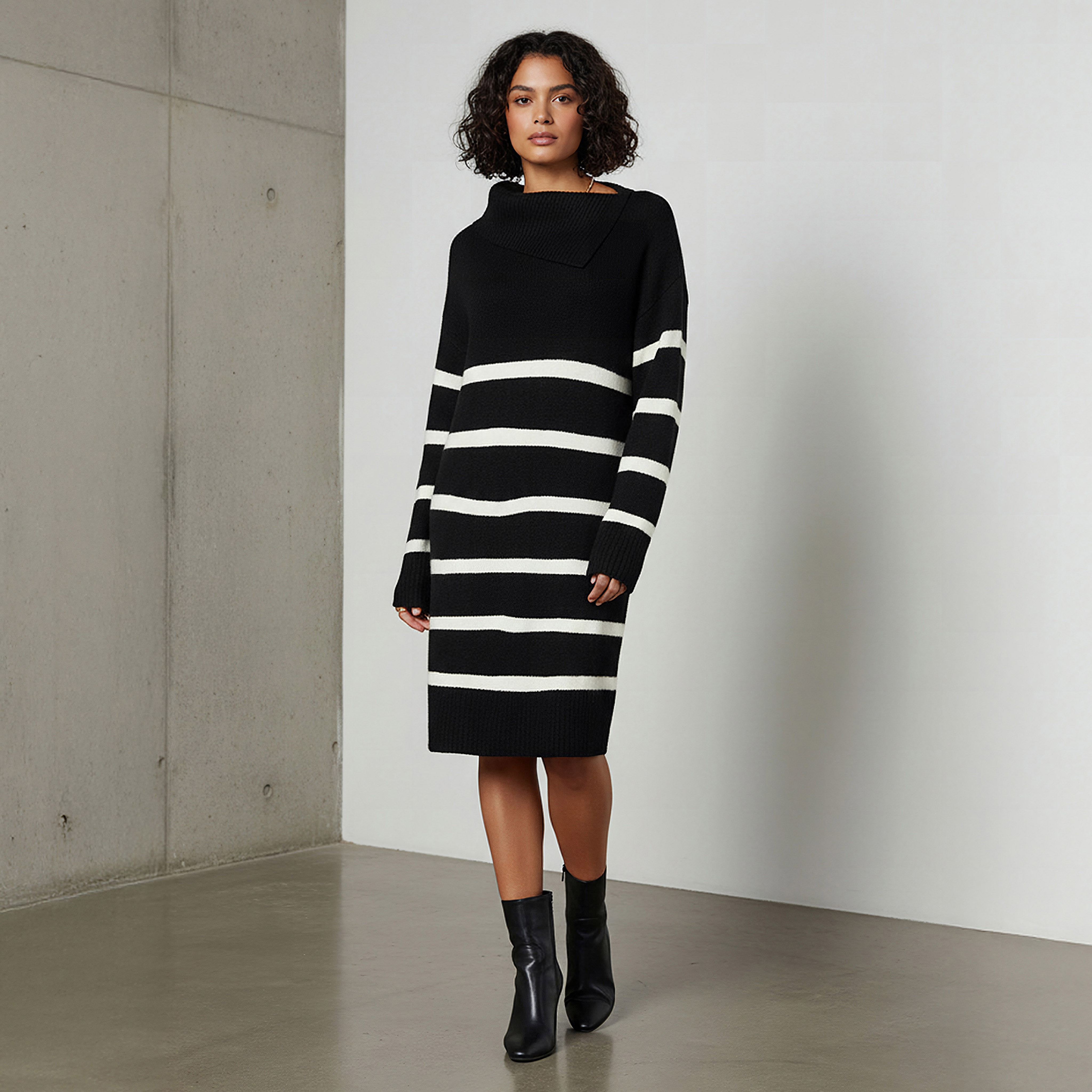 فستان كنزة مخطط بياقة غير متماثلة-women-clothing-dresses-image-5