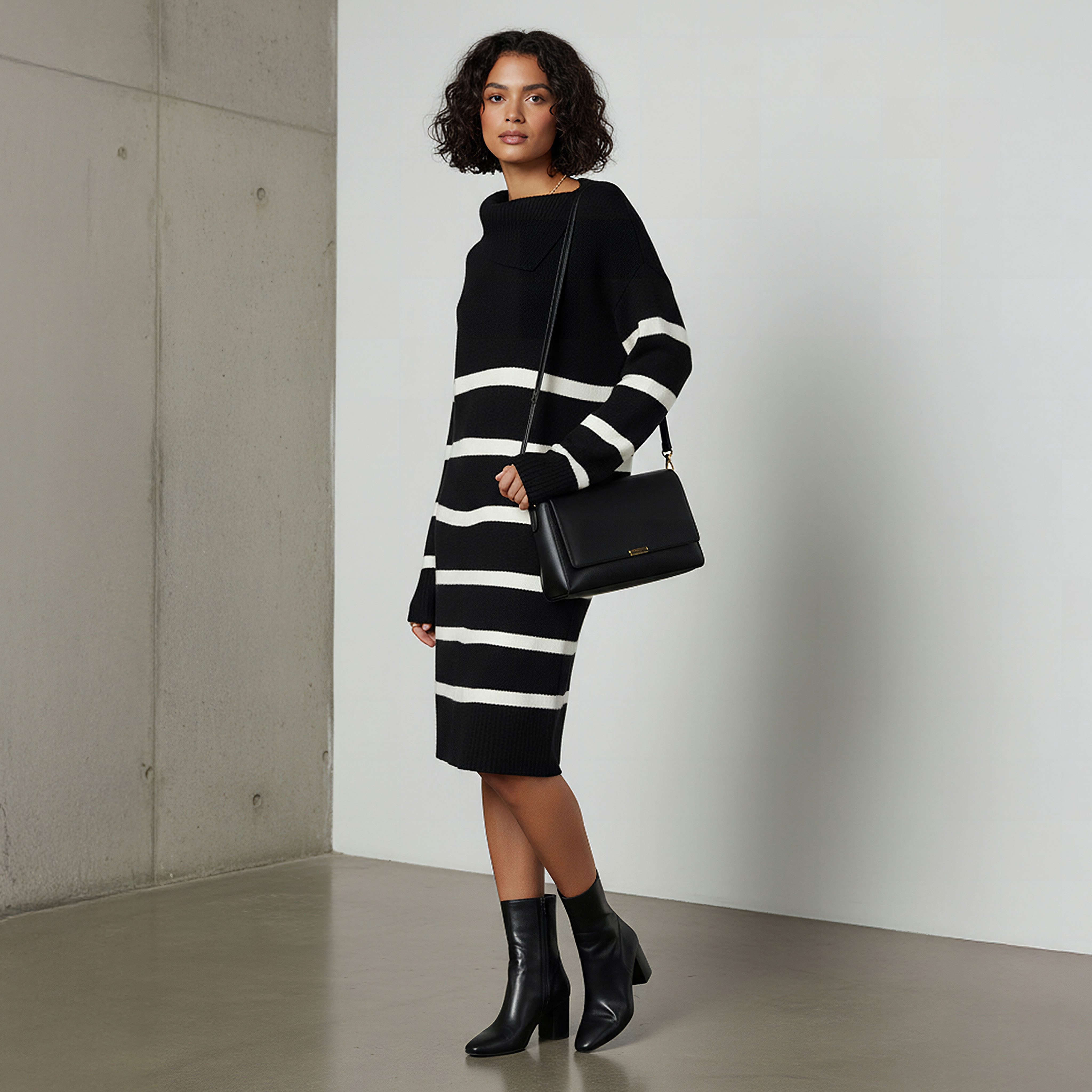 فستان كنزة مخطط بياقة غير متماثلة-women-clothing-dresses-image-6