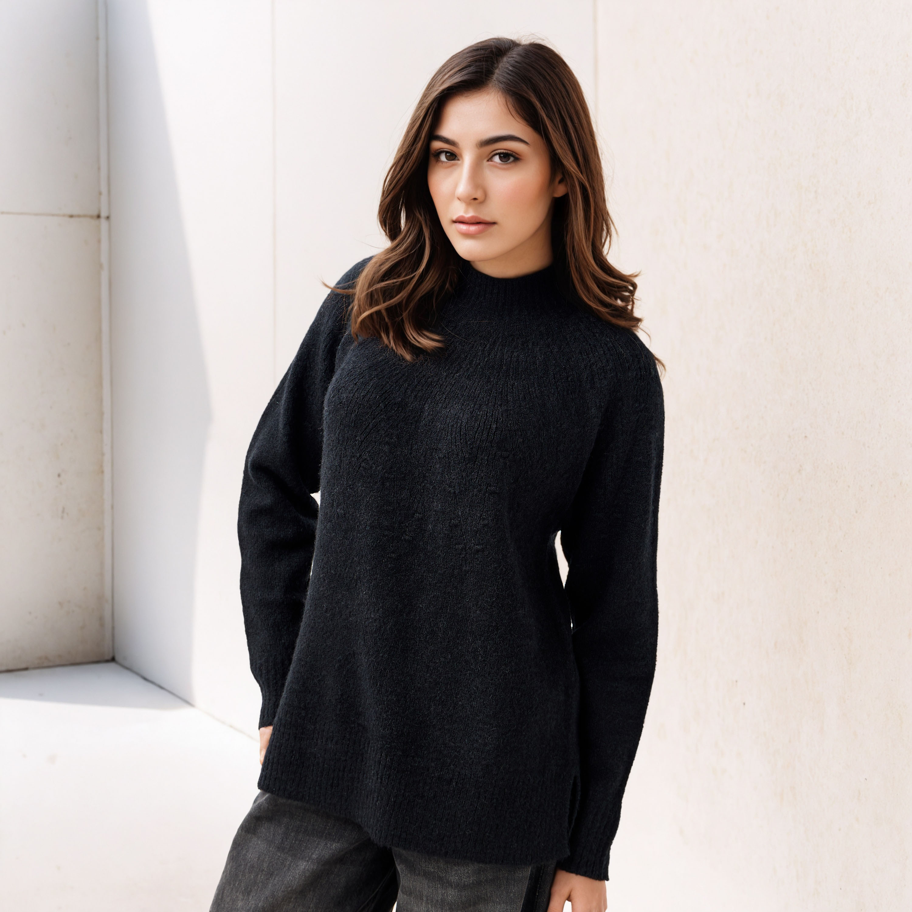 Yoke Detail Sweater with Long Sleeves-women-clothing-cardigansandjumpers-jumpers-image-1