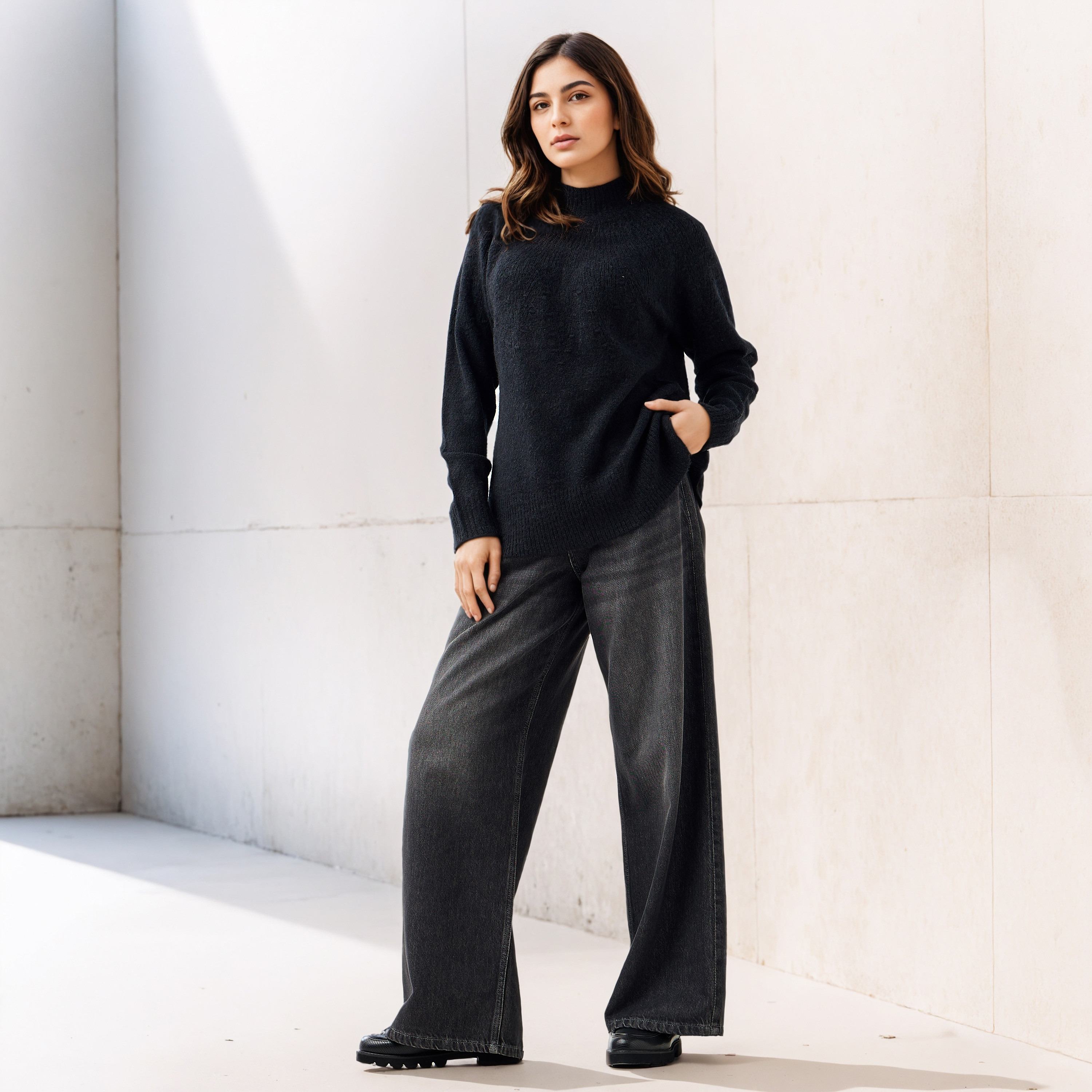 Yoke Detail Sweater with Long Sleeves-women-clothing-cardigansandjumpers-jumpers-image-2
