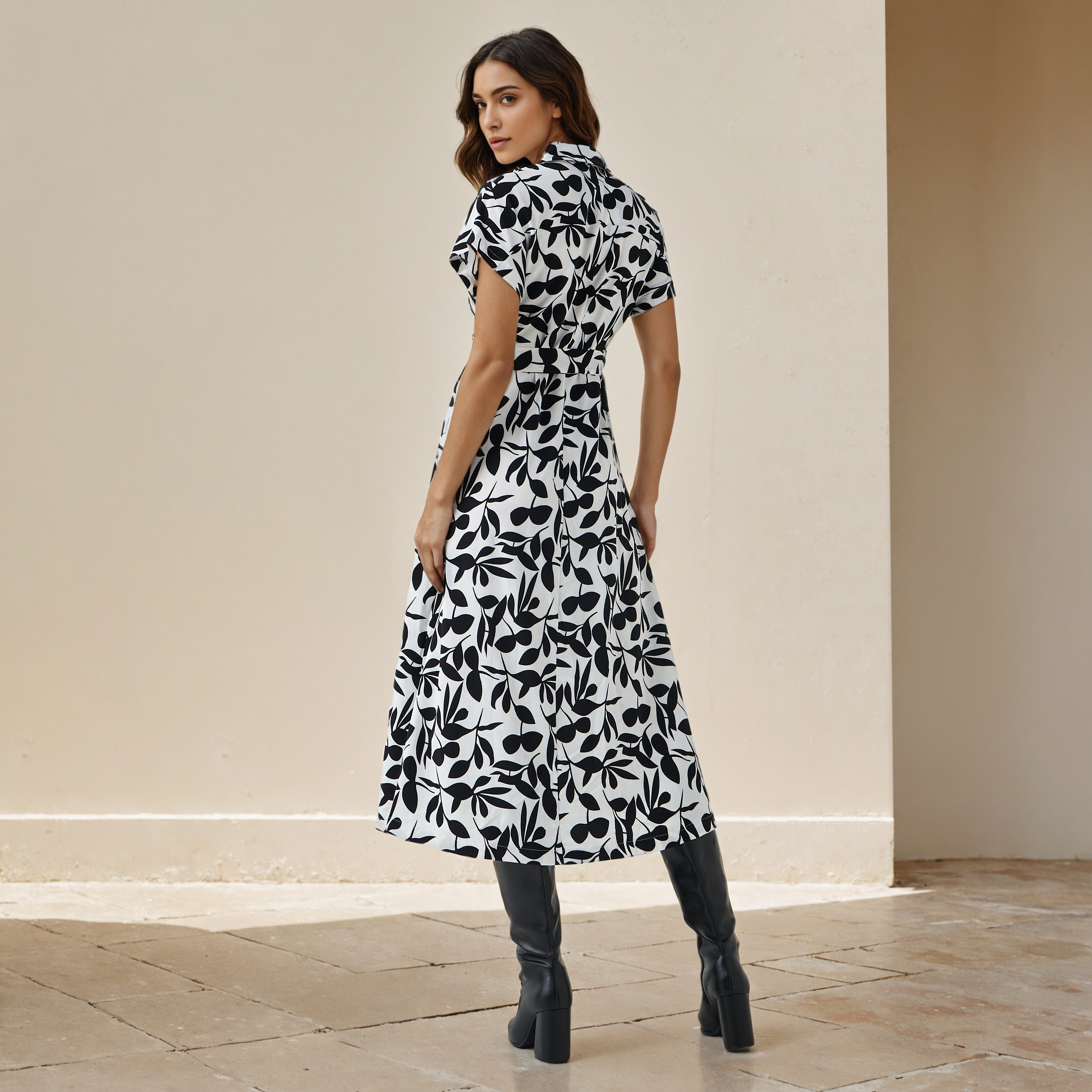 Leaf Print Wrap Style Women Dress with Tie-Up Detail-women-clothing-dresses-image-3