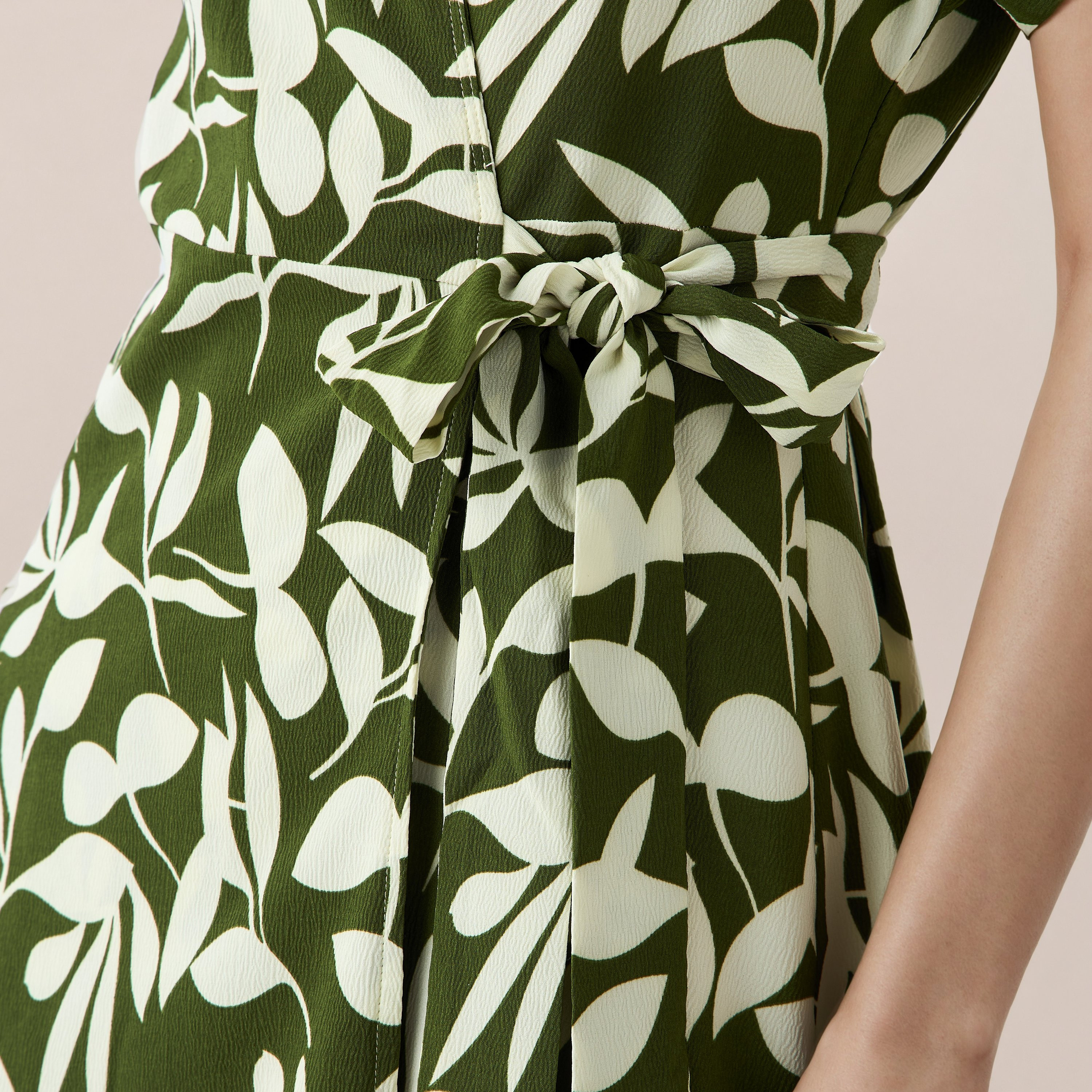 Leaf Print Wrap Style Women Dress with Tie-Up Detail-women-clothing-dresses-image-5