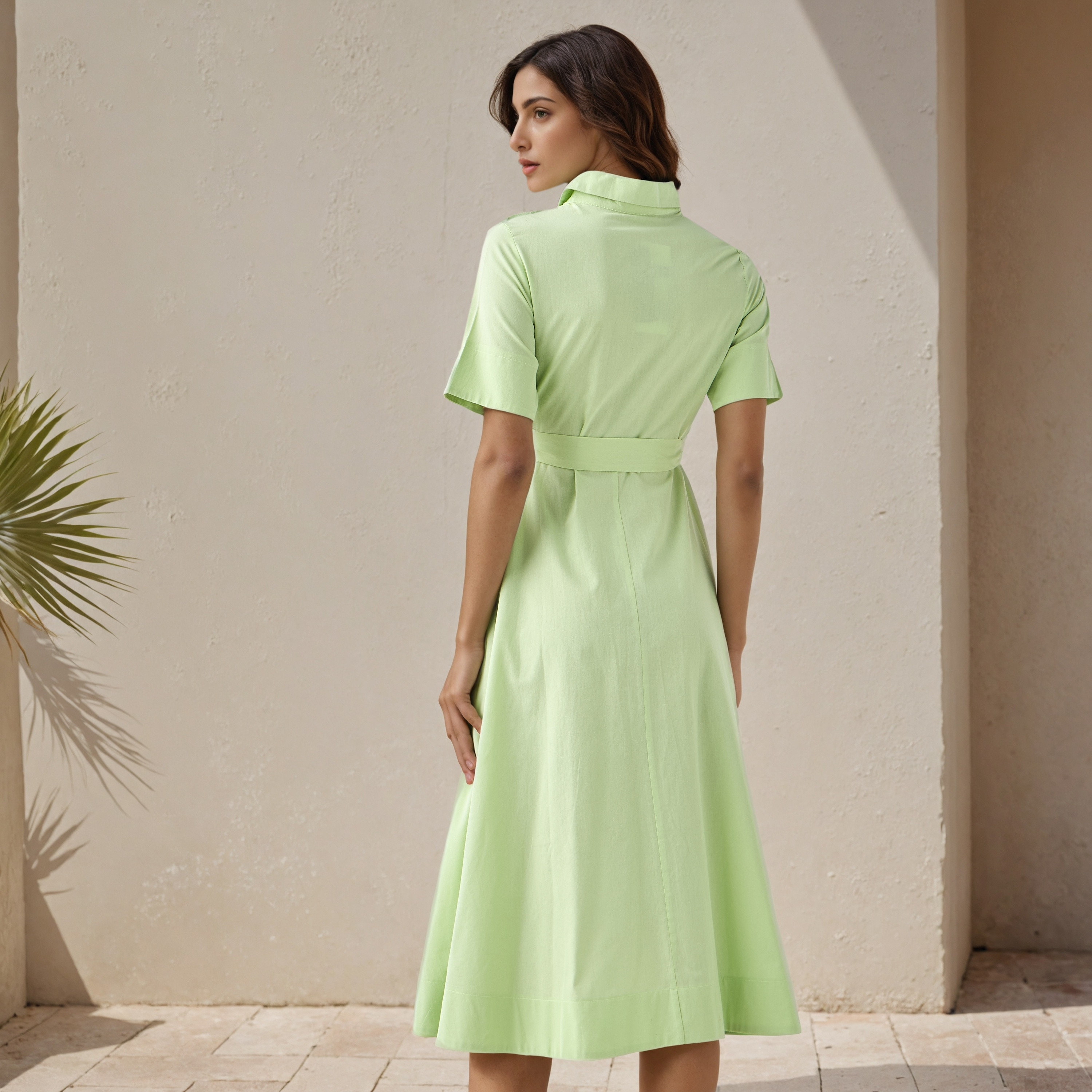 Shirt Midi Cotton Dress with Waist Tie-Up-women-clothing-dresses-image-3