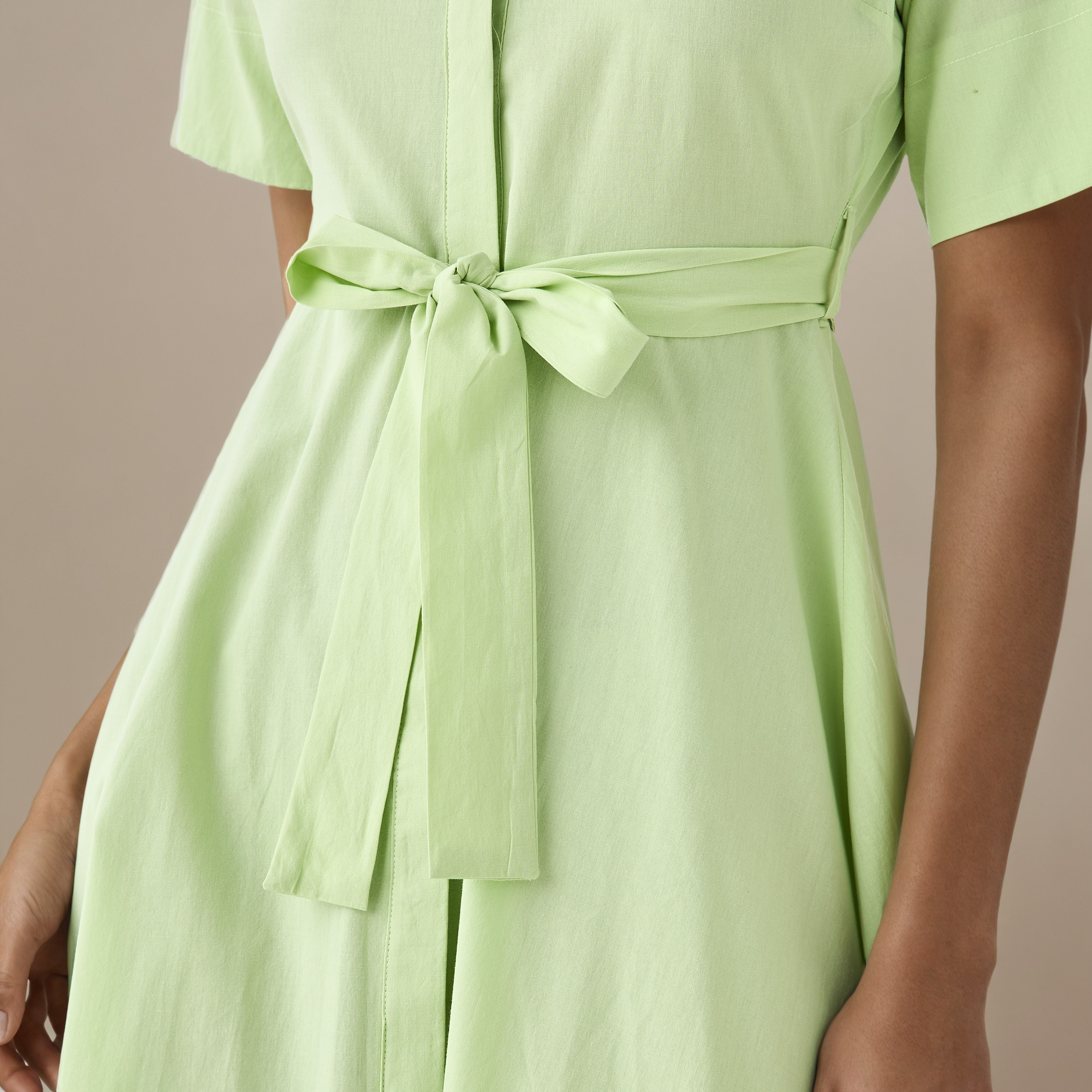 Shirt Midi Cotton Dress with Waist Tie-Up-women-clothing-dresses-image-5