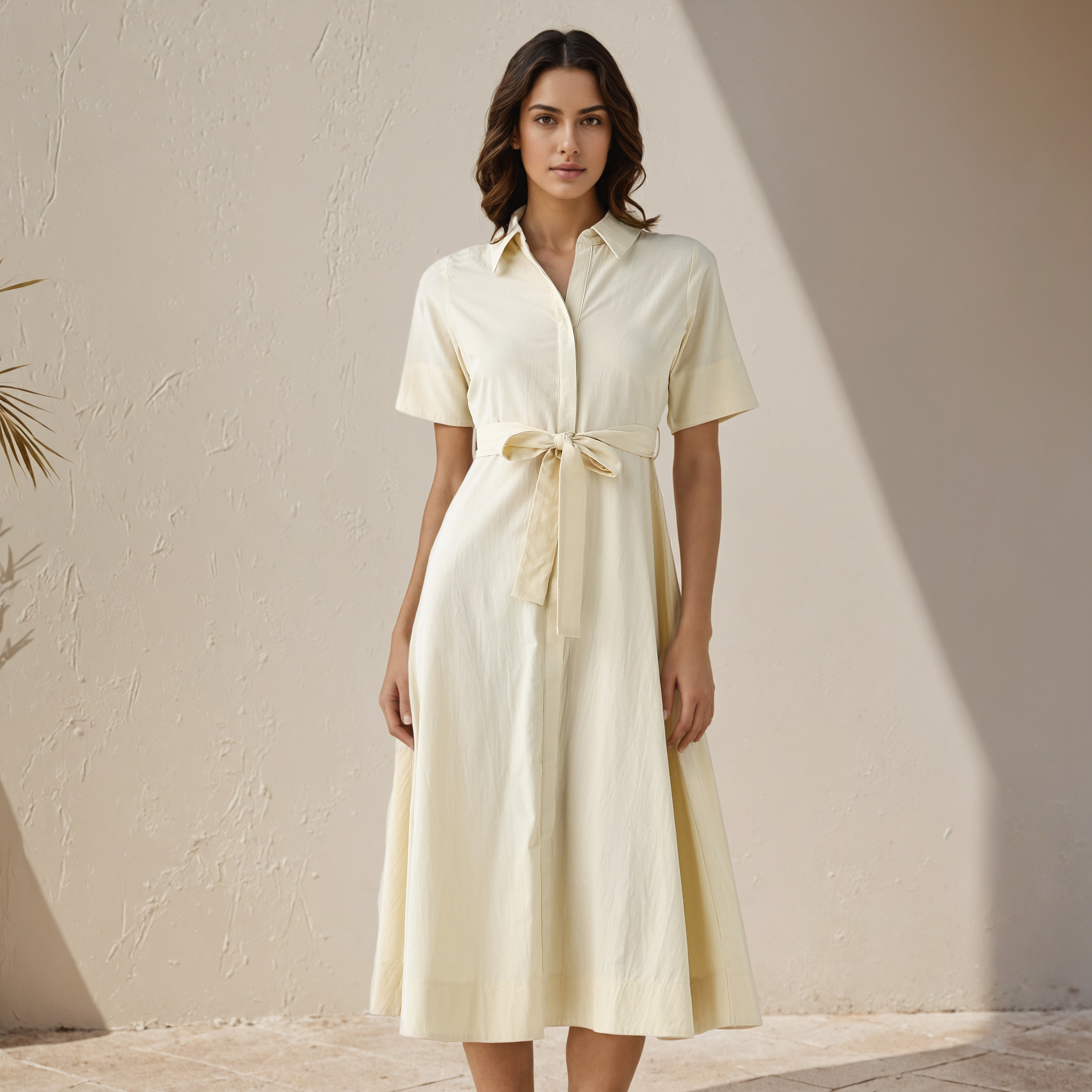 فستان قميص قطن ميدي بحزام رباط-women-clothing-dresses-image-1