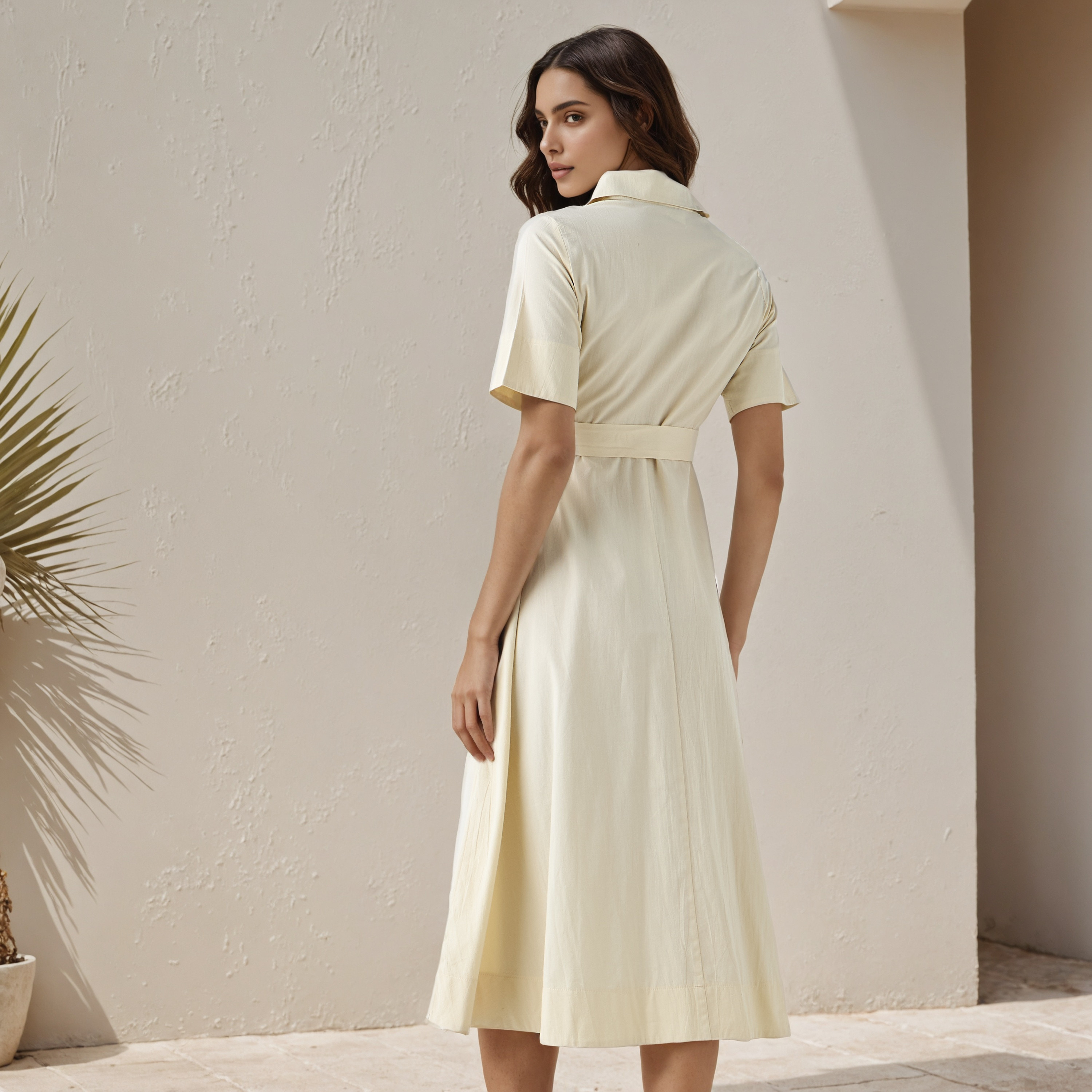 فستان قميص قطن ميدي بحزام رباط-women-clothing-dresses-image-3