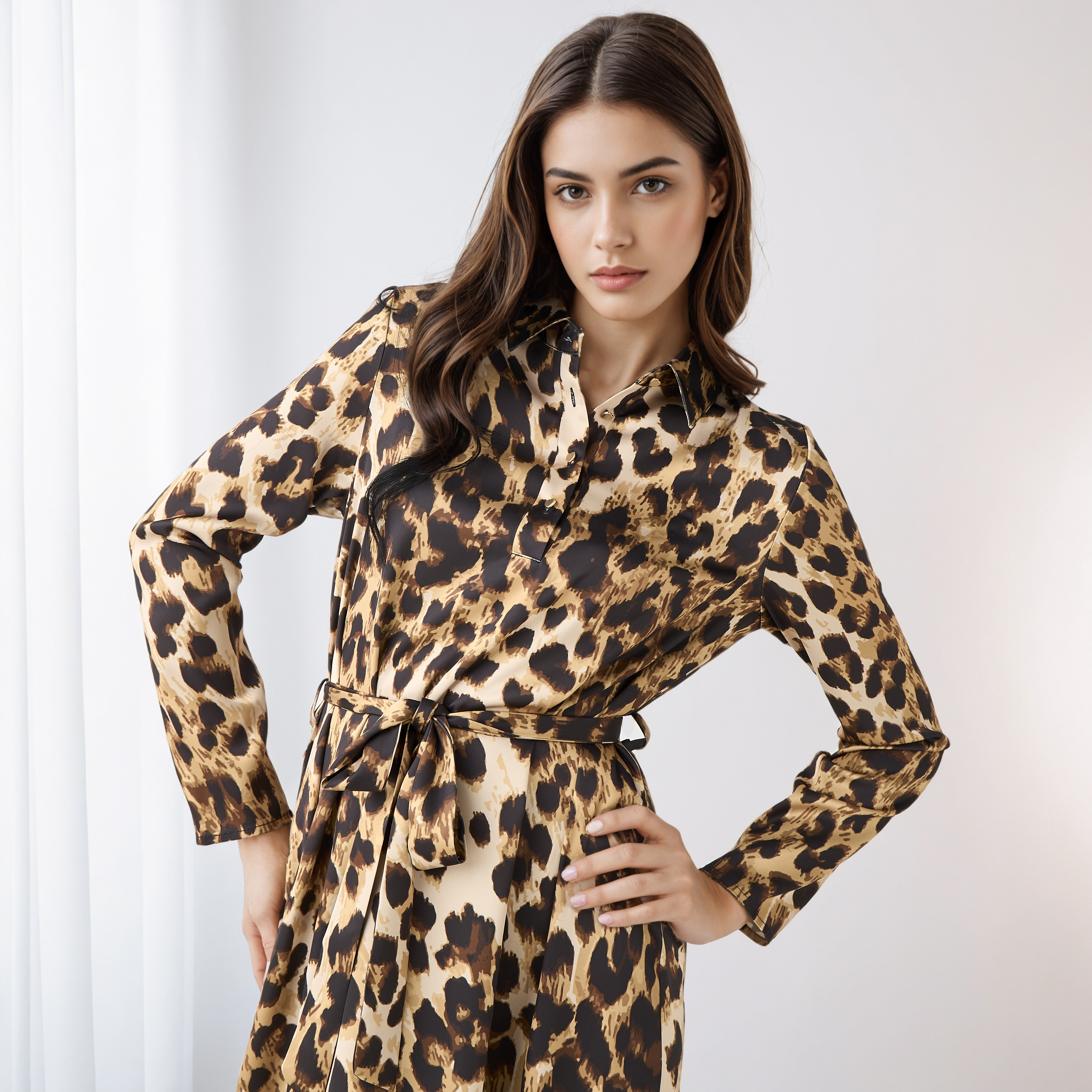 Animal Print Shirt Dress with Tie-Up Detail-women-clothing-dresses-image-4