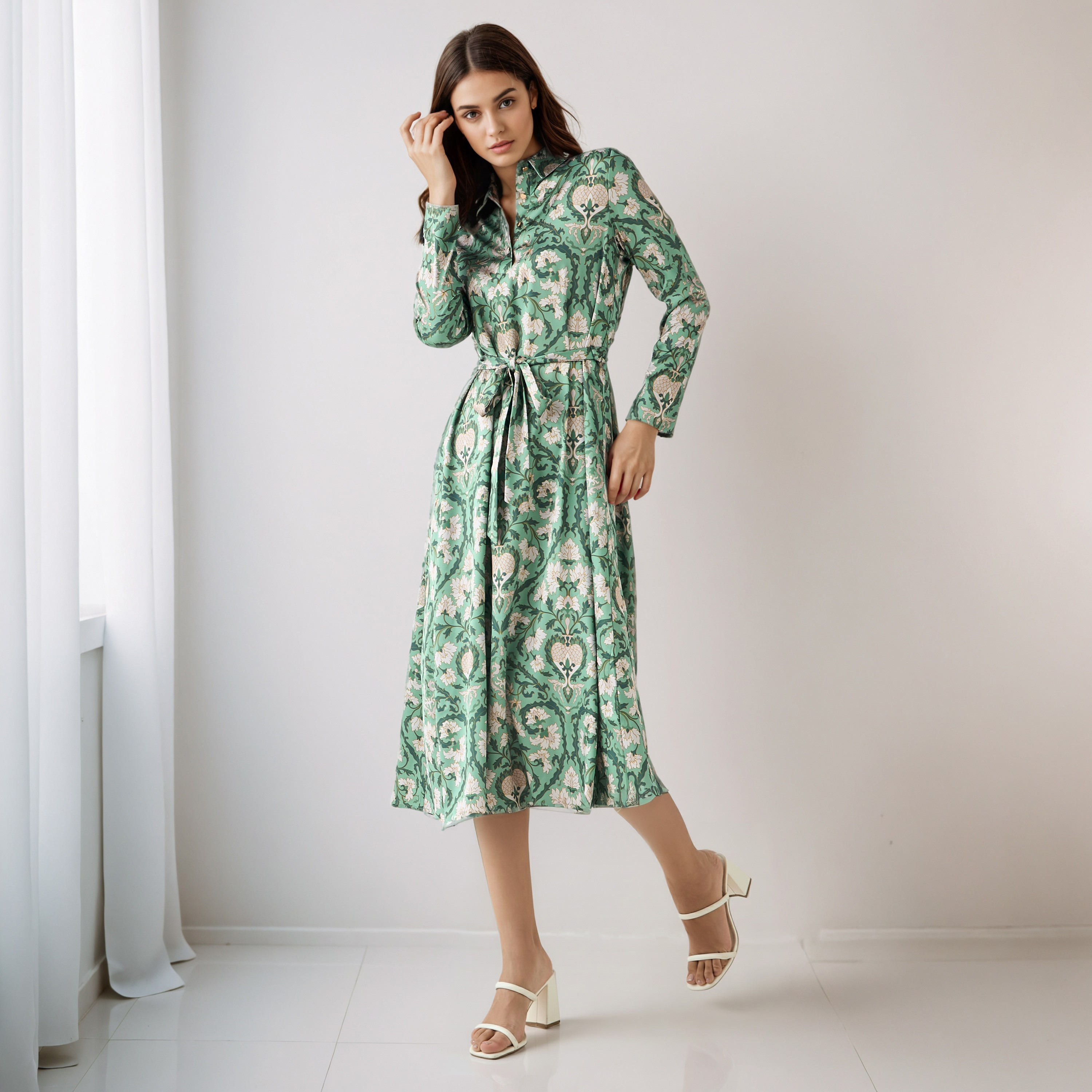 Floral Print Shirt Dress with Tie-Up Detail-women-clothing-dresses-image-1