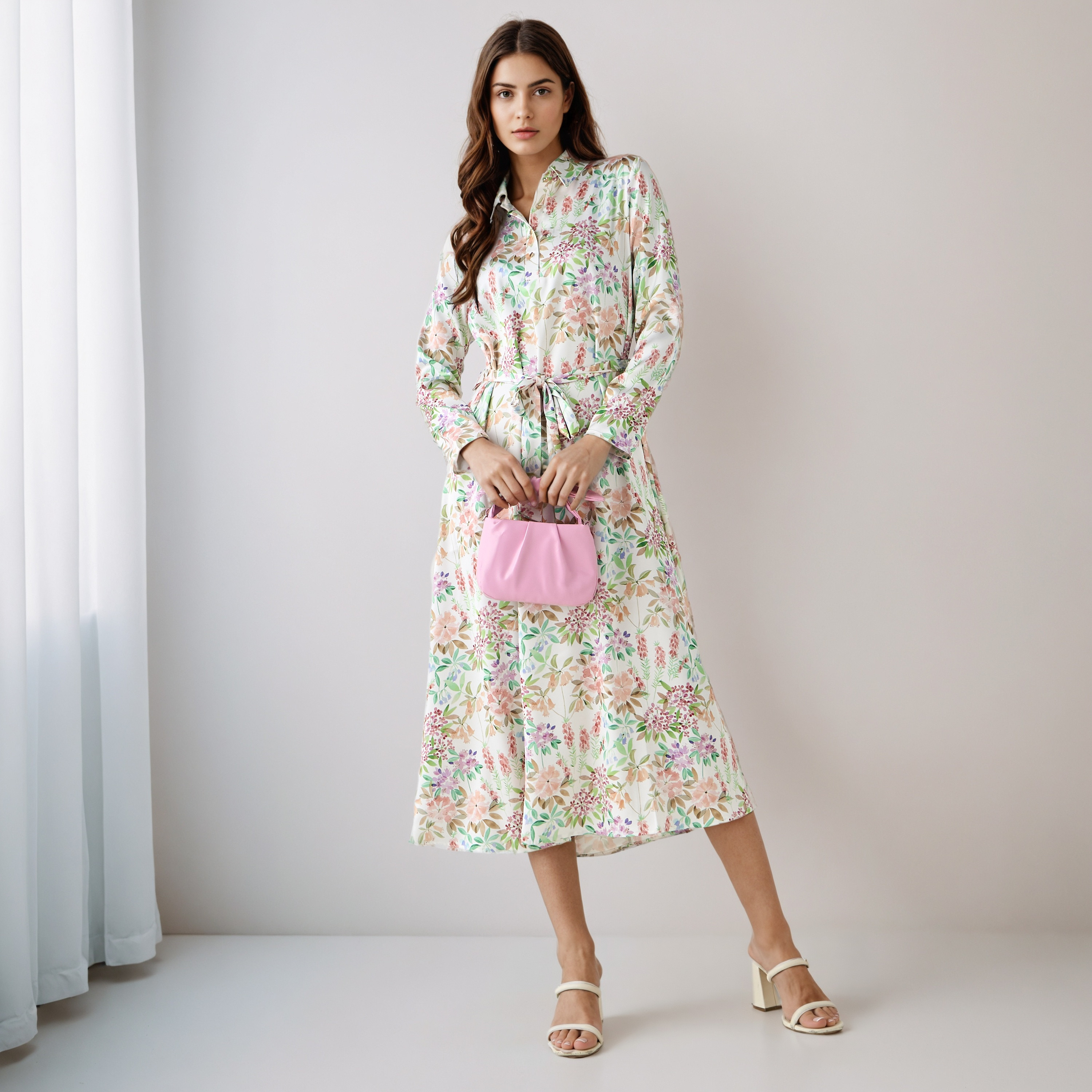 Floral Print Shirt Dress with Tie-Up Detail-women-clothing-dresses-image-1