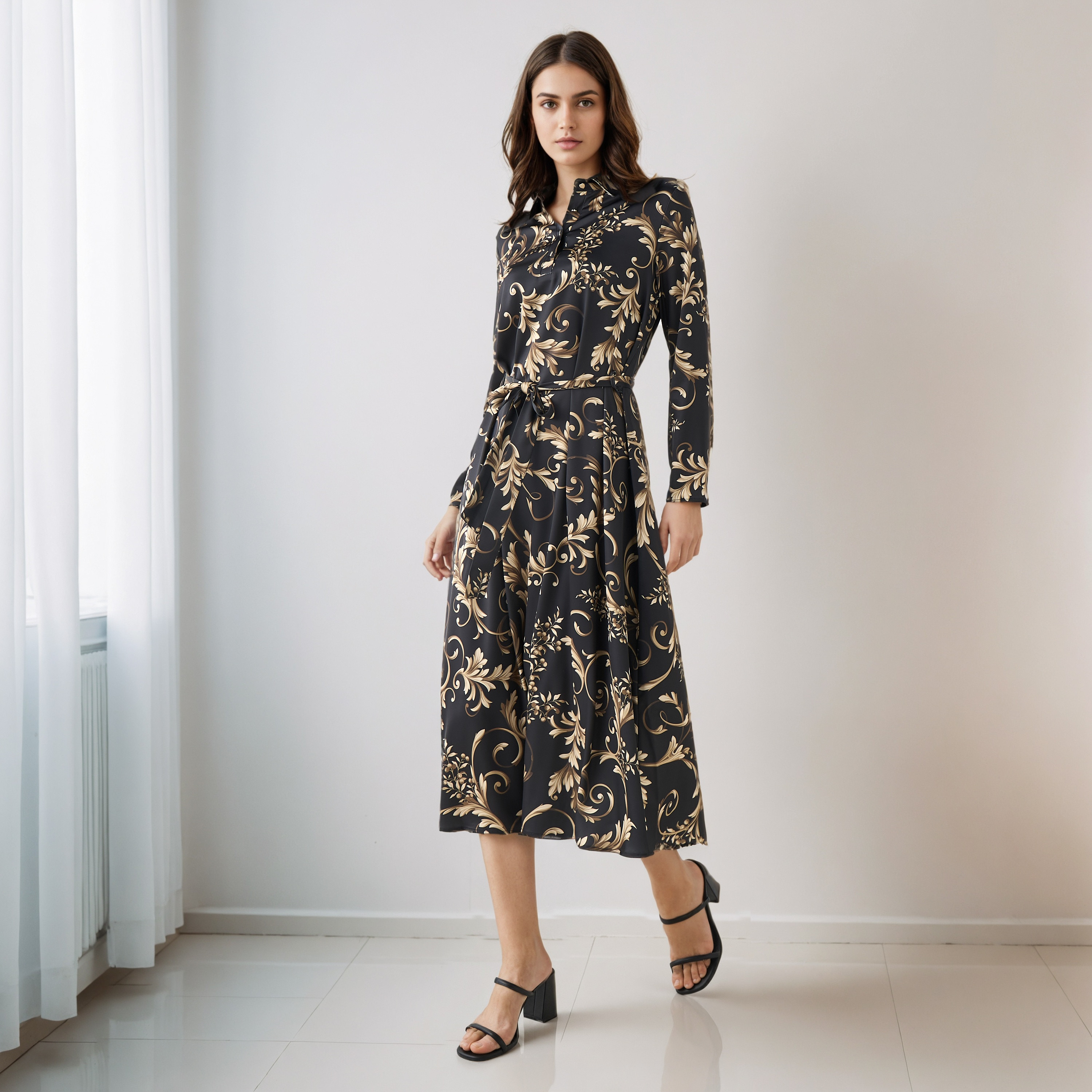 Printed Shirt Dress with Tie-Up Detail Polyester-PROMO_SP_QA_BUNDLE_2FOR179_180925-image-1