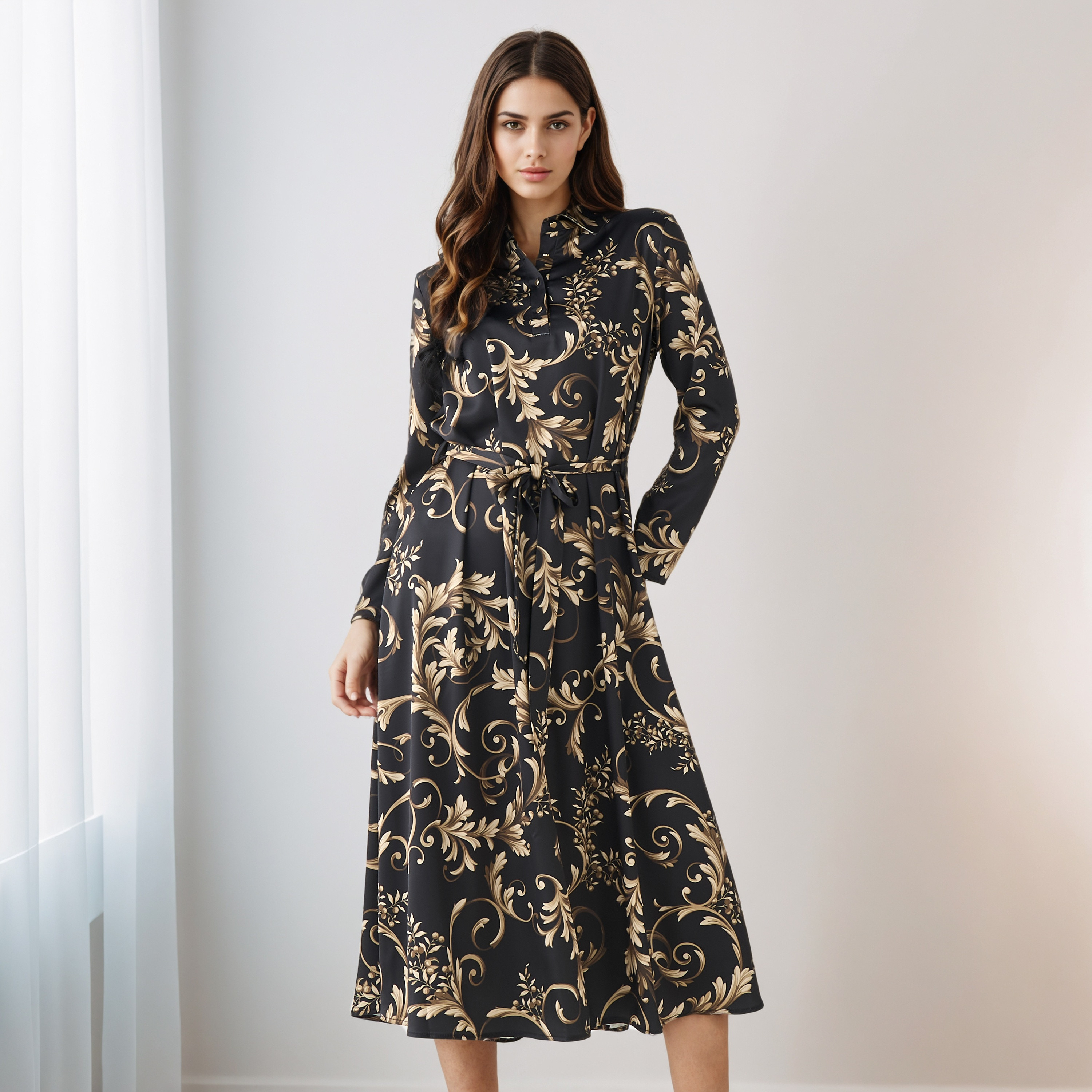 Printed Shirt Dress with Tie-Up Detail Polyester-PROMO_SP_QA_BUNDLE_2FOR179_180925-image-2