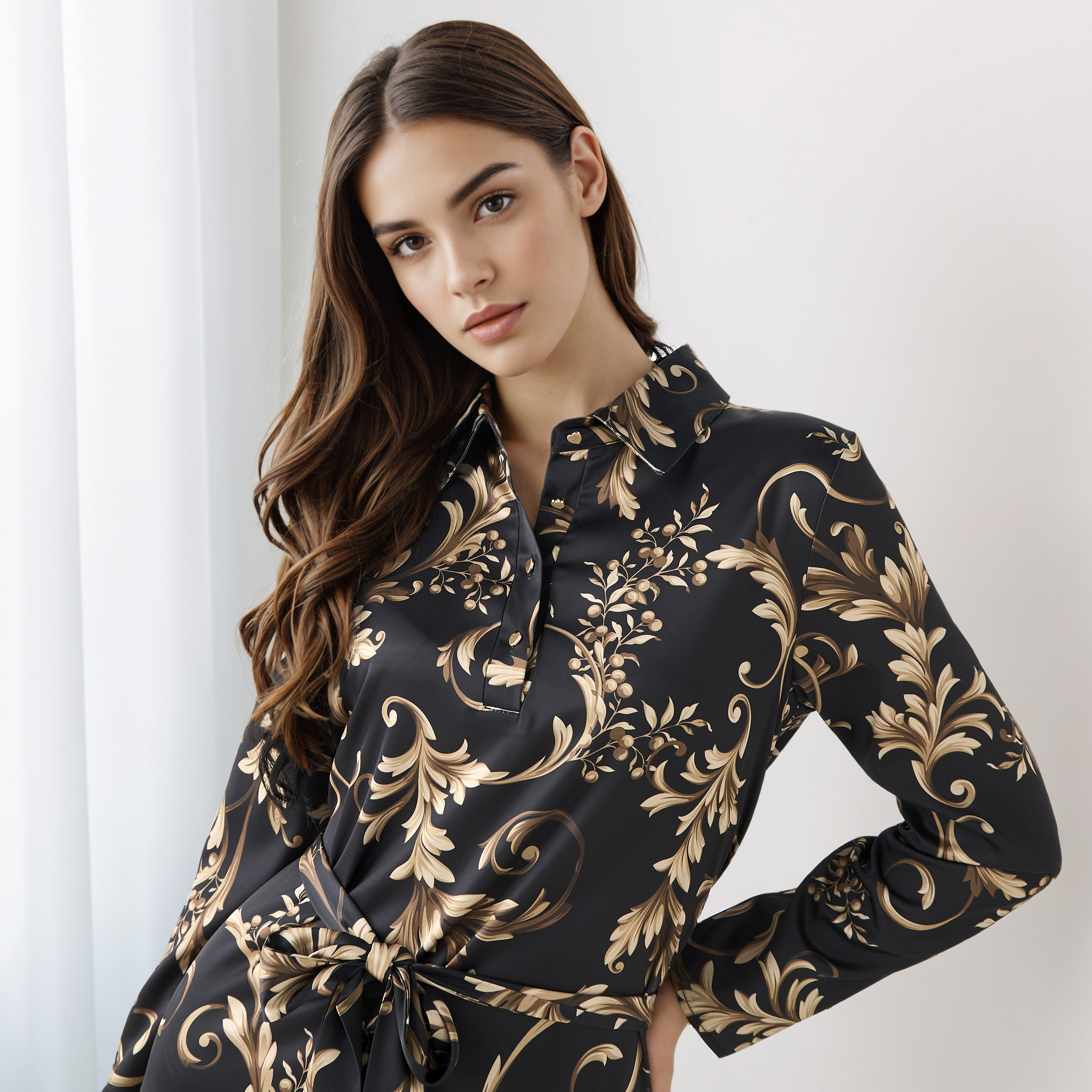 Printed Shirt Dress with Tie-Up Detail Polyester-PROMO_SP_QA_BUNDLE_2FOR179_180925-image-4