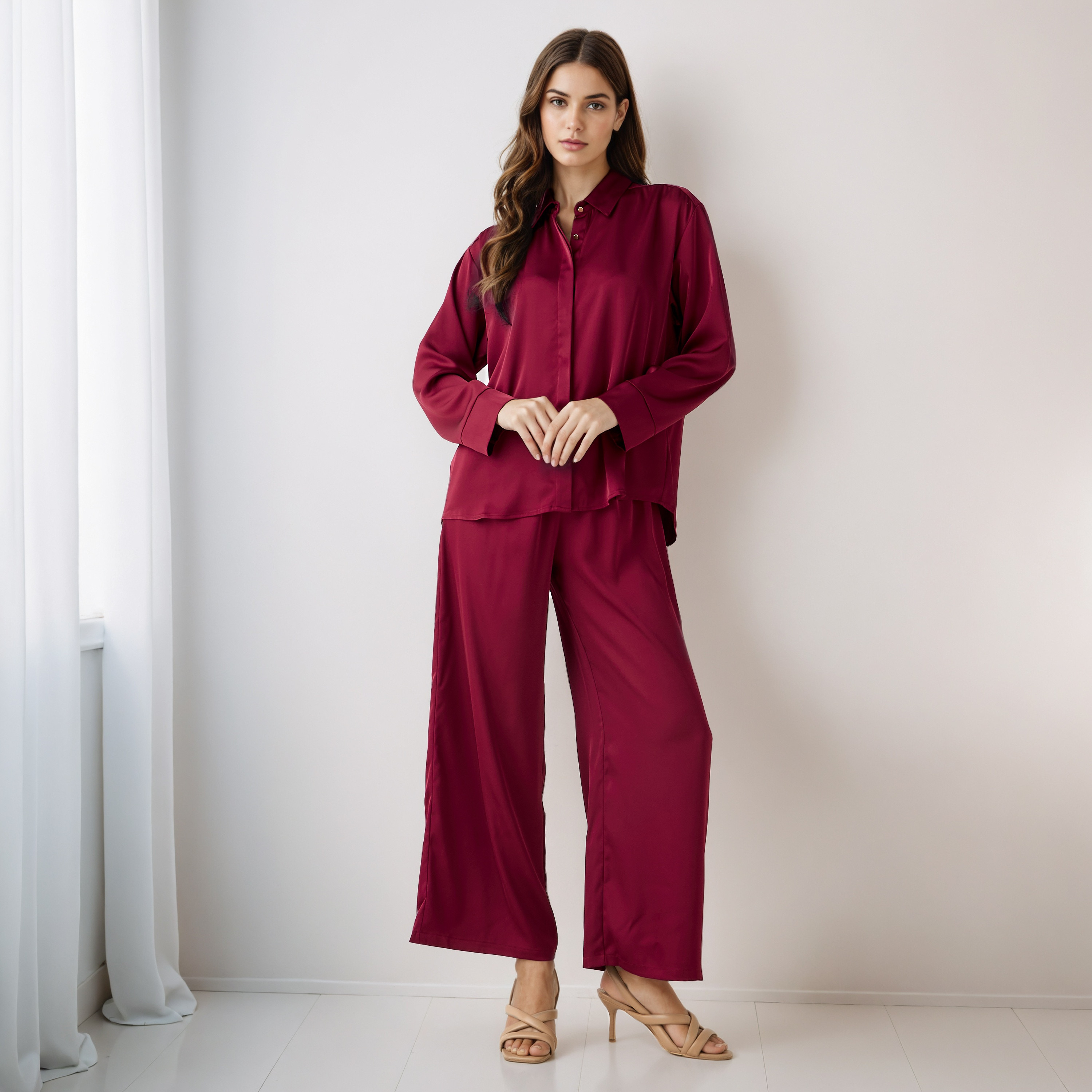 Coord Set with Shirt & Wide Leg Pants-women-clothing-coordsets-image-1