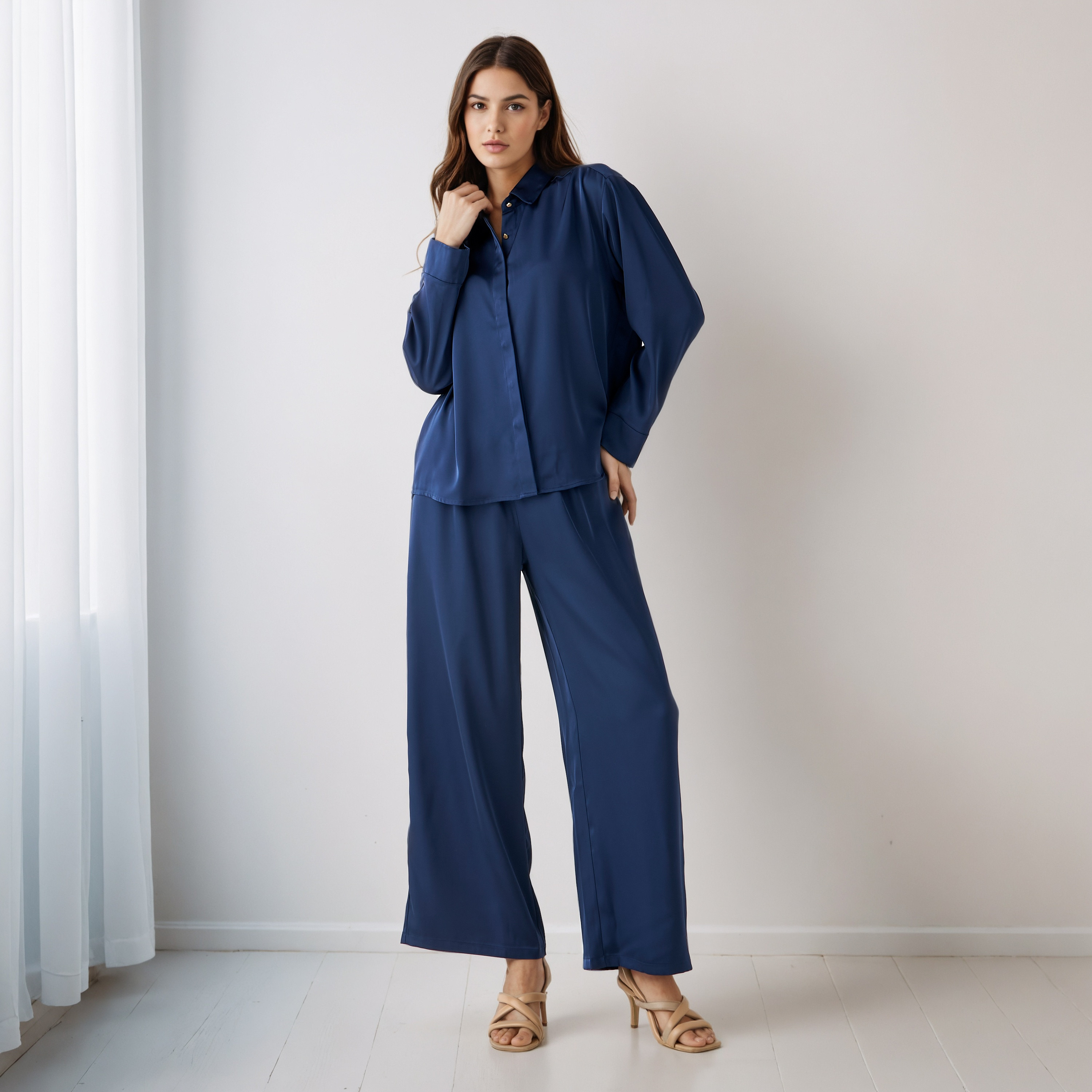 Coord Set with Shirt & Wide Leg Pants-women-clothing-coordsets-image-1