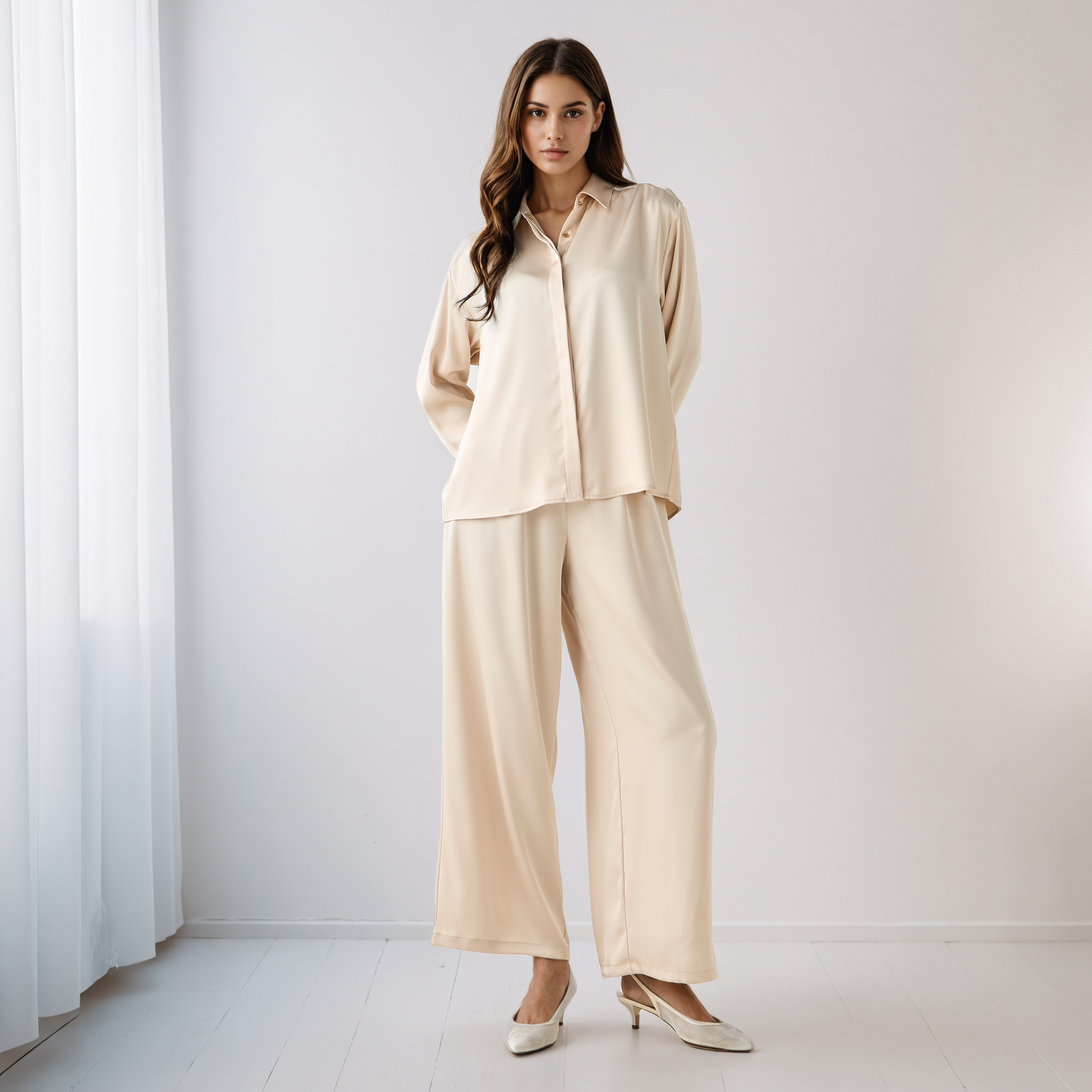 طقم منسق قميص وبنطلون واسع الساق-women-clothing-coordsets-image-1