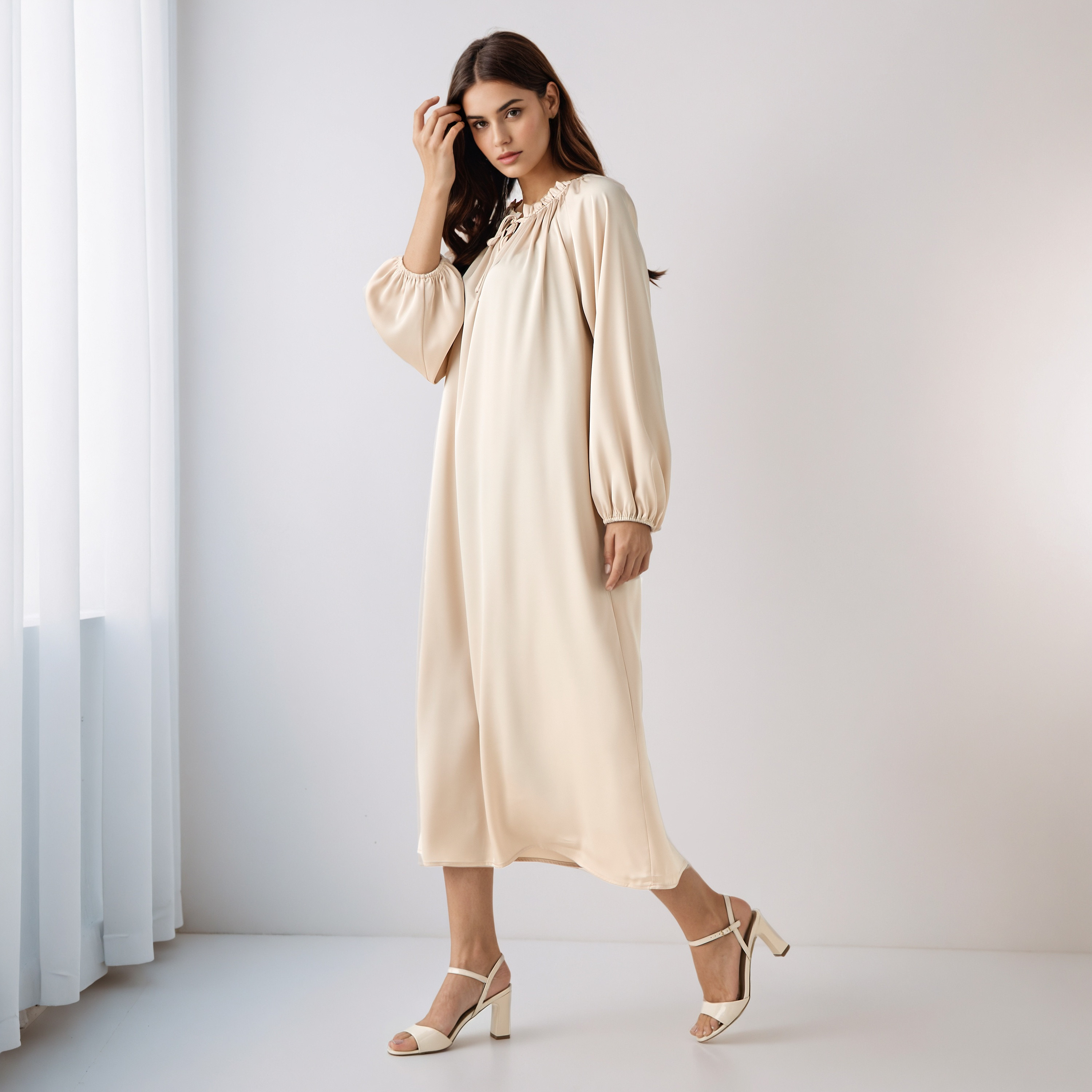Shift Midi Dress with Tie-Ups-women-clothing-dresses-image-1