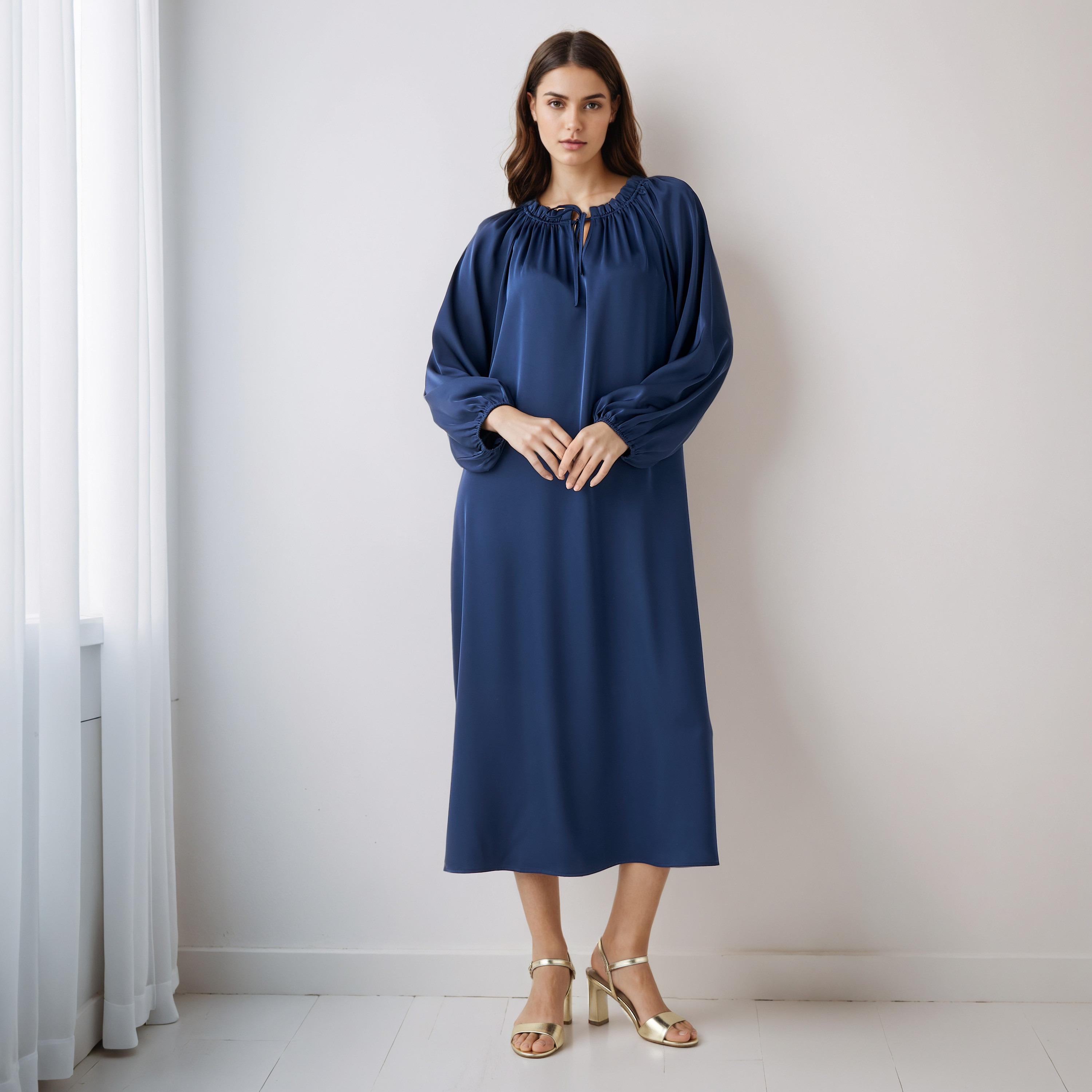 فستان ميدي شيفت برباط-women-clothing-dresses-image-1