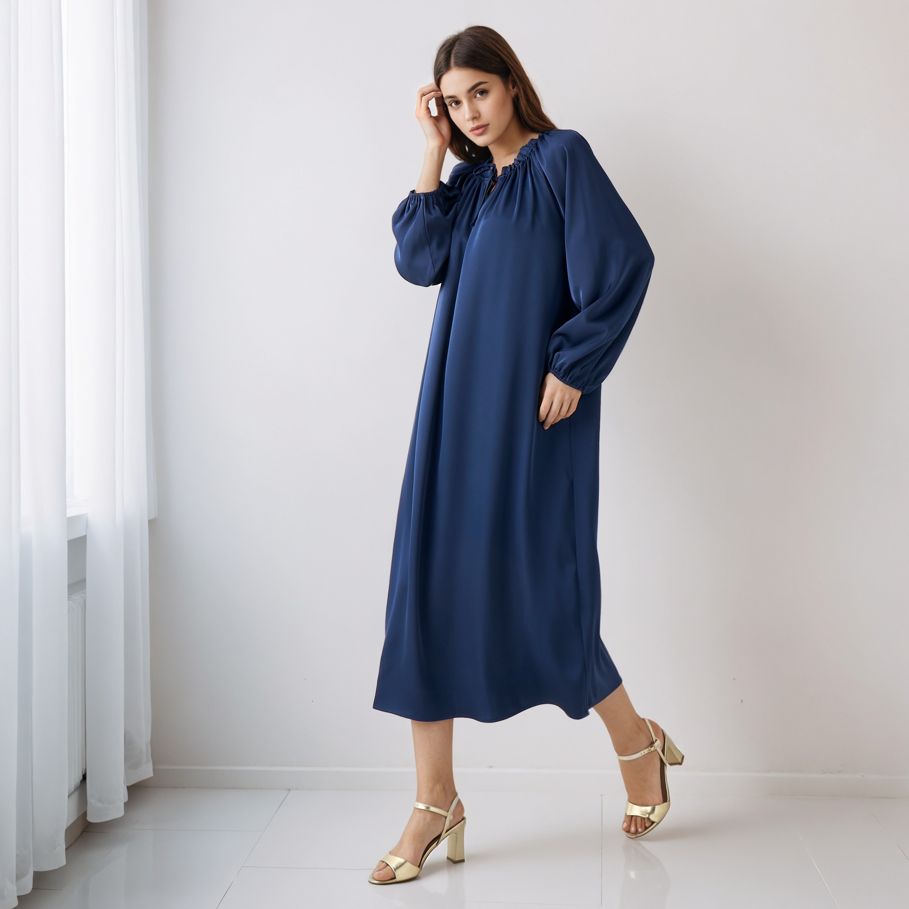 فستان ميدي شيفت برباط-women-clothing-dresses-image-2