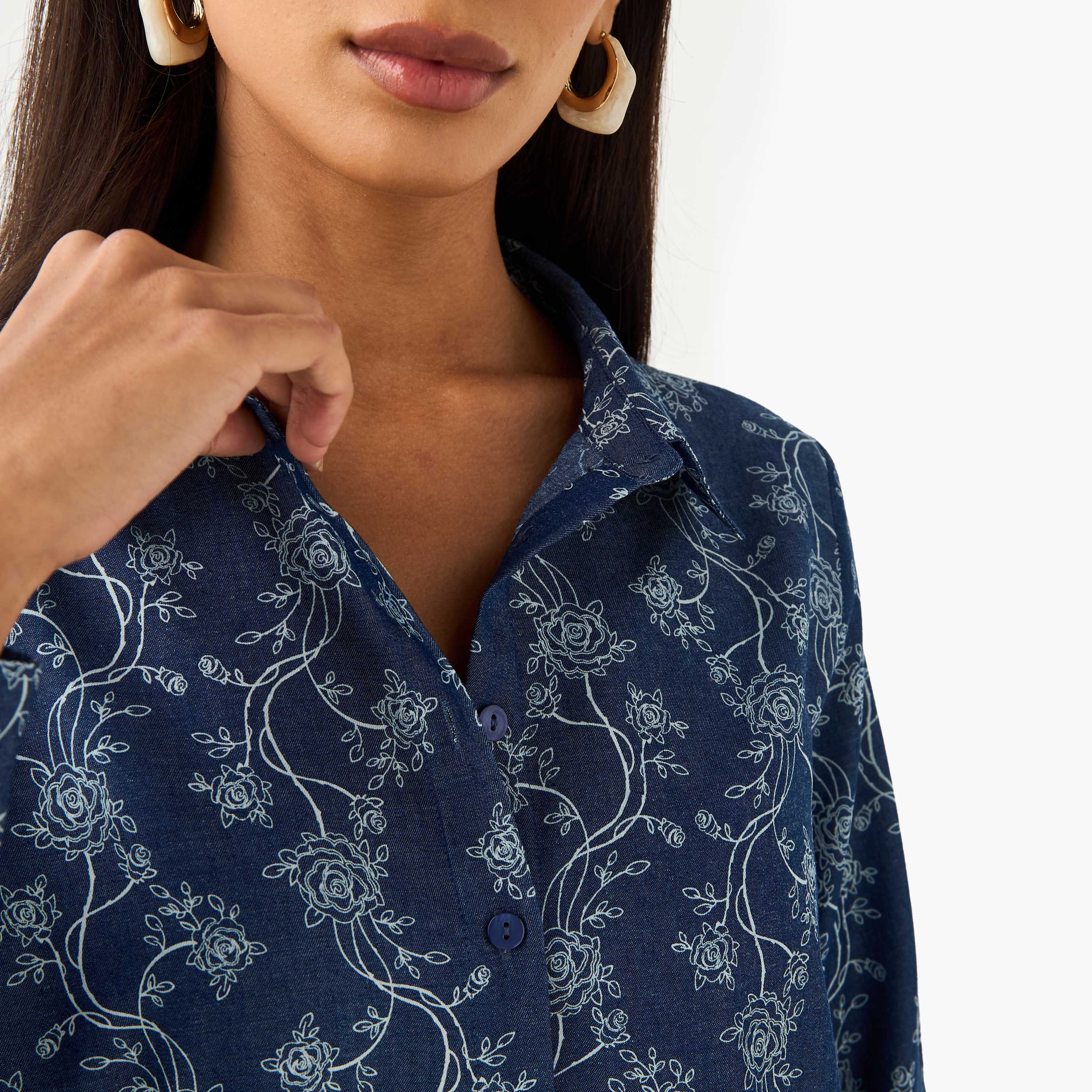 طقم دينيم منسق من قميص وبنطلون بأرجل واسعة-women-clothing-coordsets-image-6