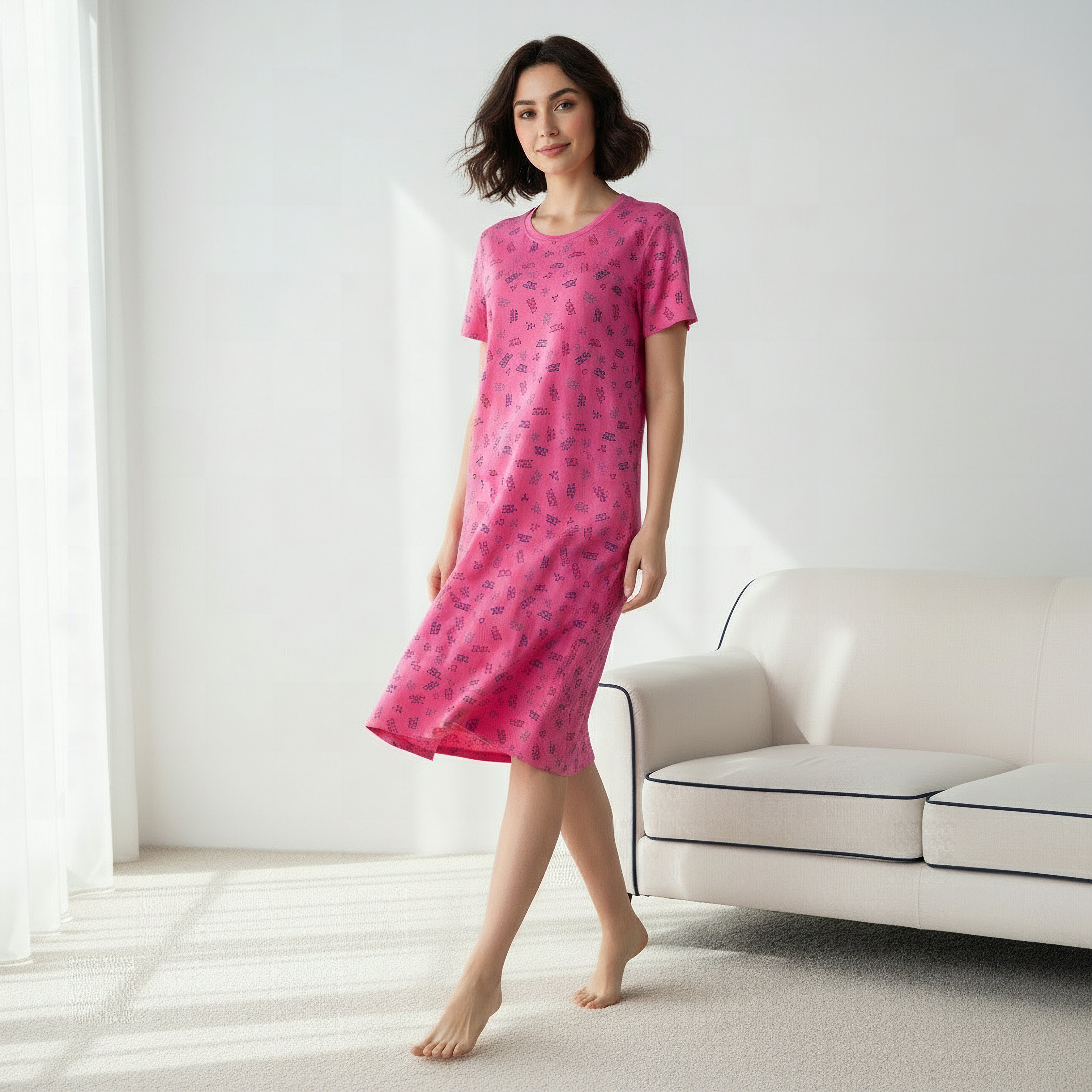 Night Dress Short Sleeves Printed-women-clothing-nightwear-nighties-image-1