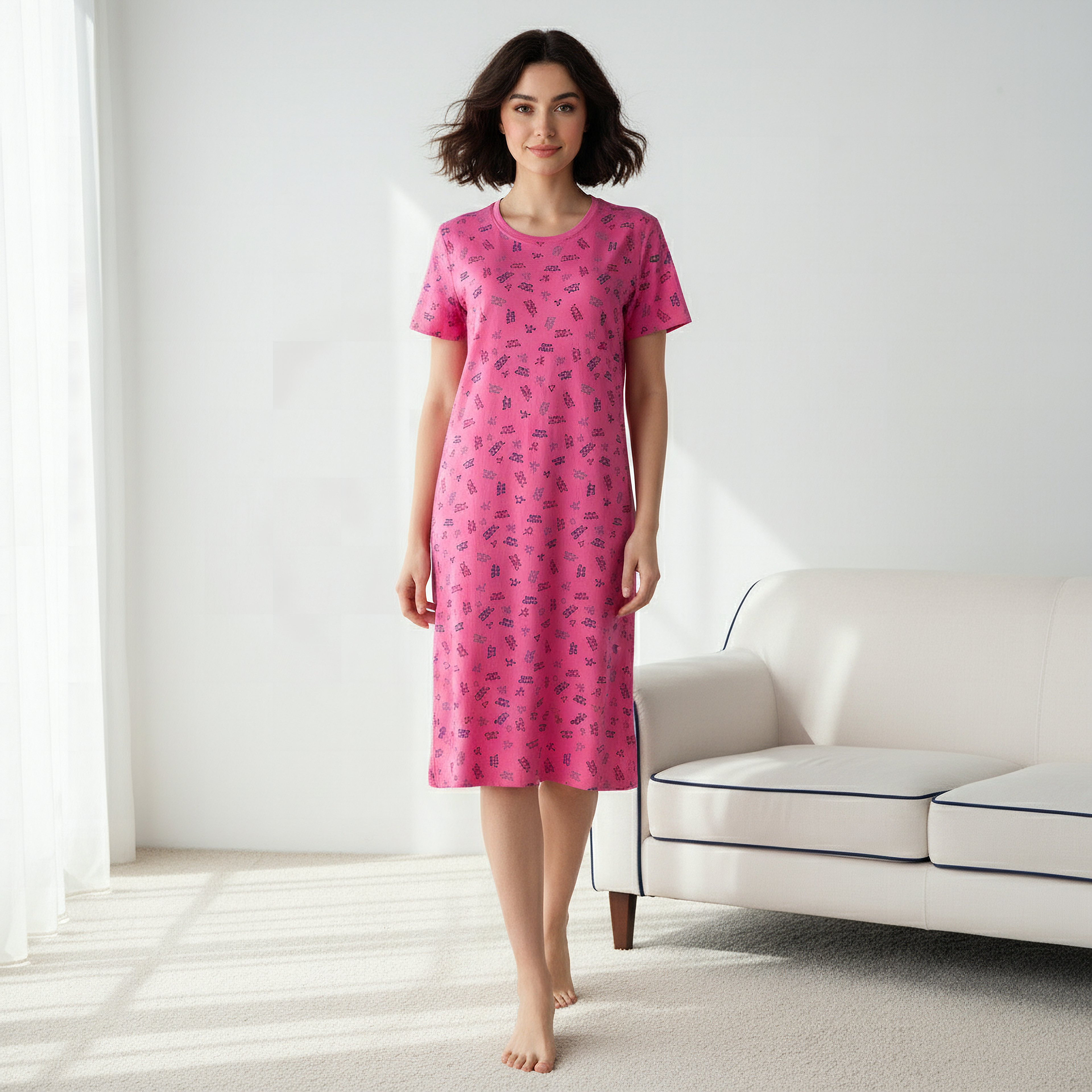 Night Dress Short Sleeves Printed-women-clothing-nightwear-nighties-image-2