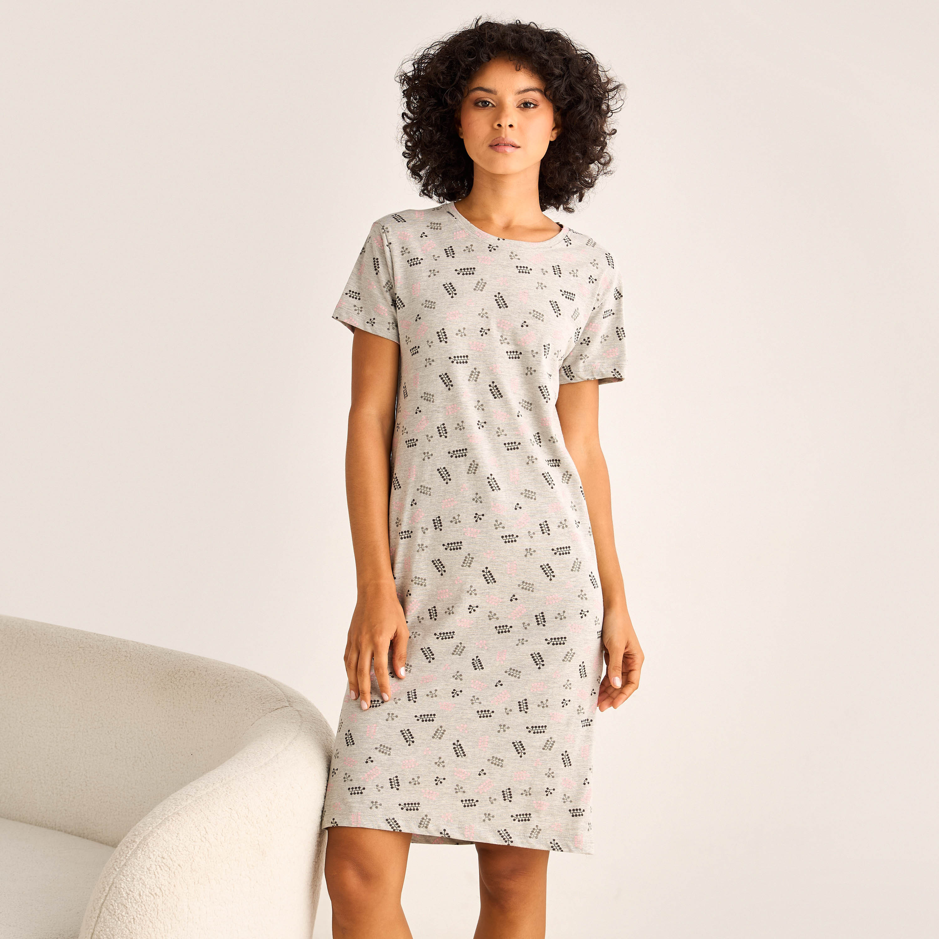 Night Dress Short Sleeves Printed-women-clothing-nightwear-nighties-image-1