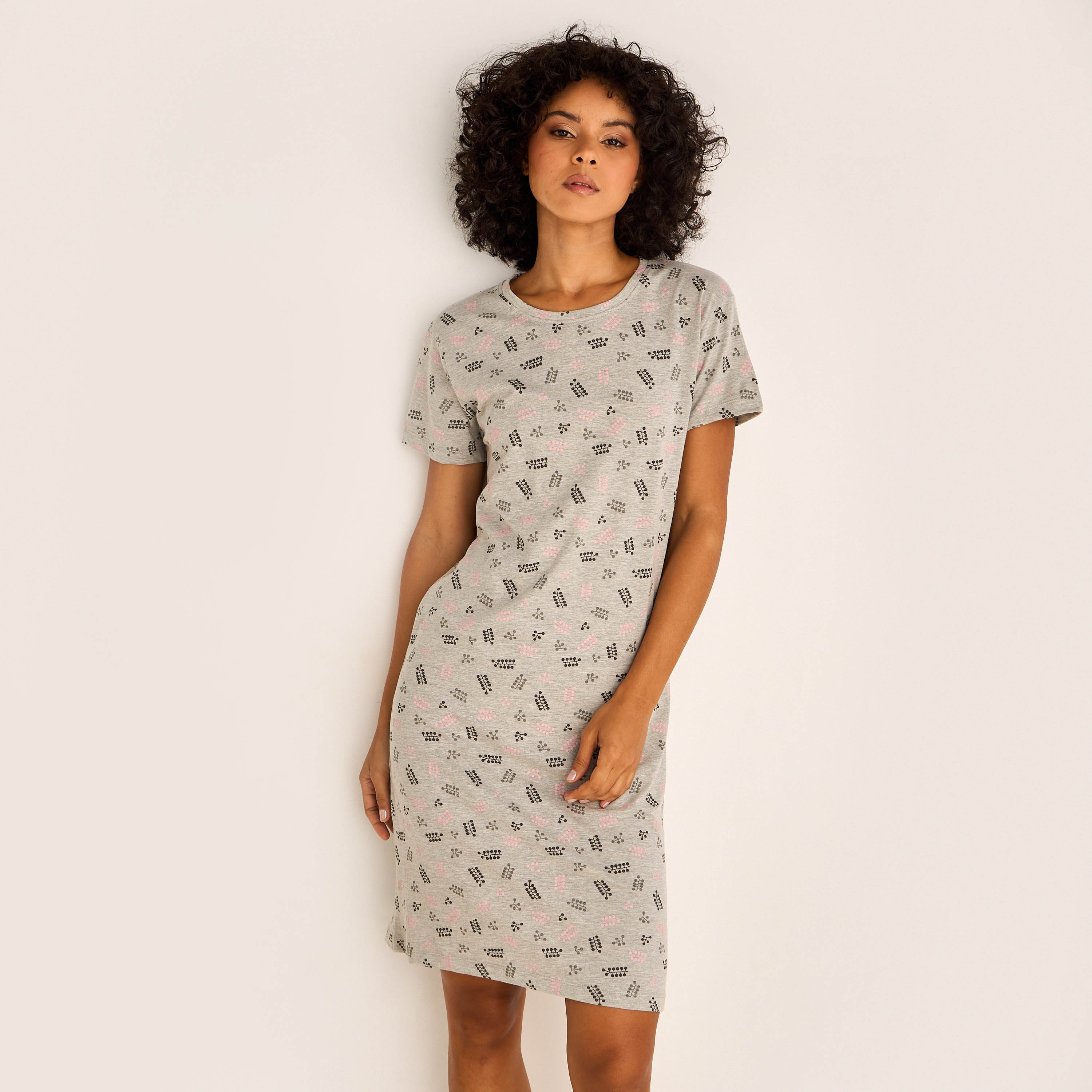 Night Dress Short Sleeves Printed-women-clothing-nightwear-nighties-image-2