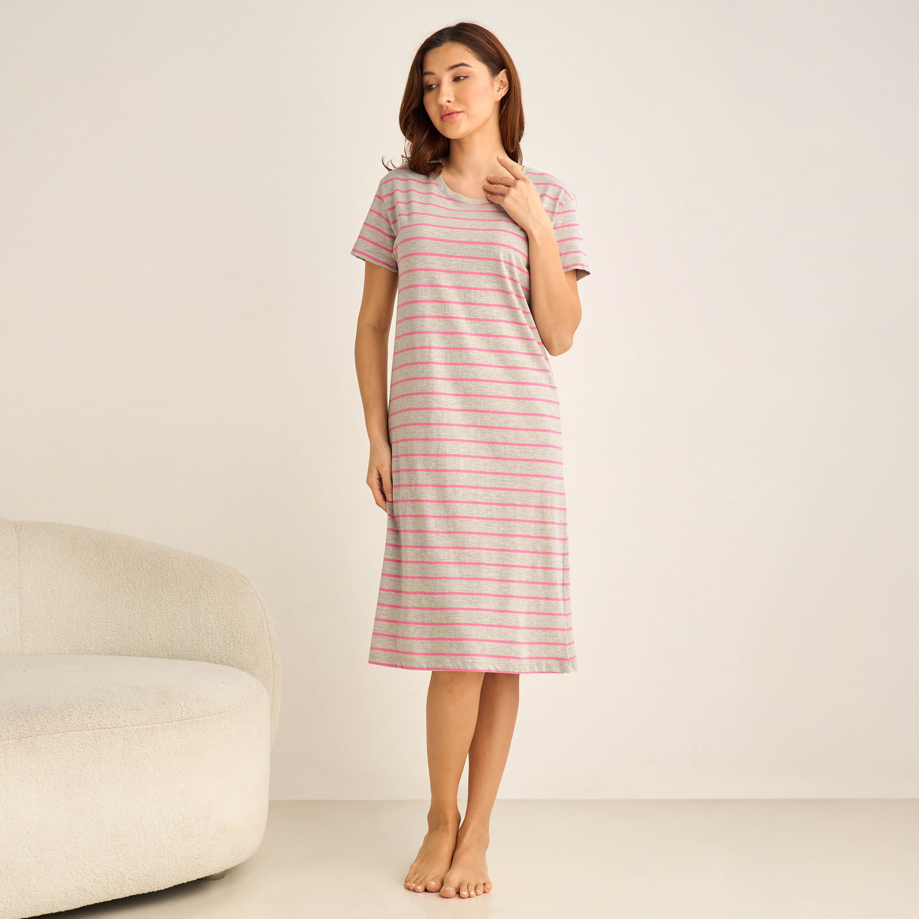 Night Dress Short Sleeves Printed-women-clothing-nightwear-nighties-image-1