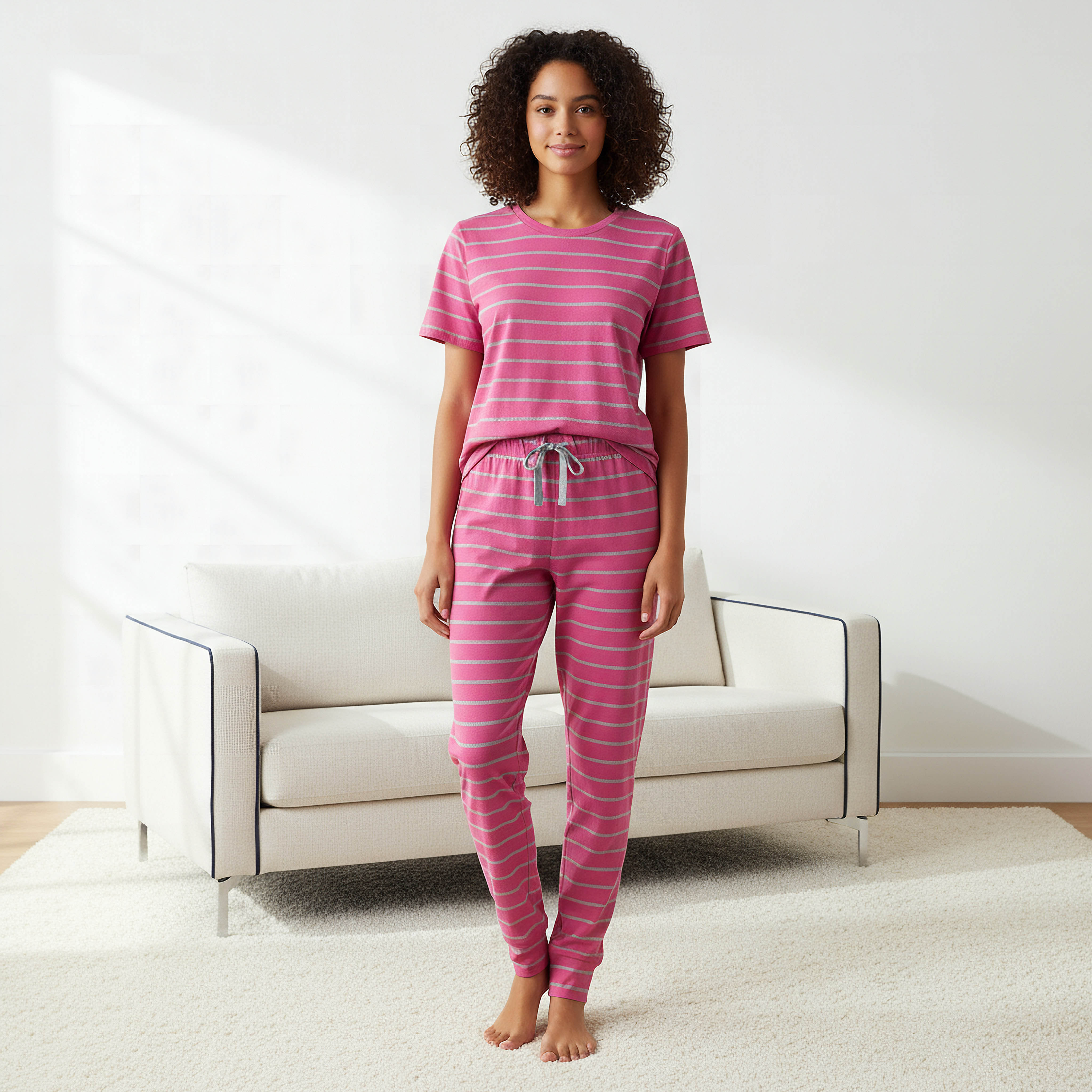 Pyjama Set Striped T-shirt & Trousers-women-clothing-nightwear-pyjamas-longsets-image-1