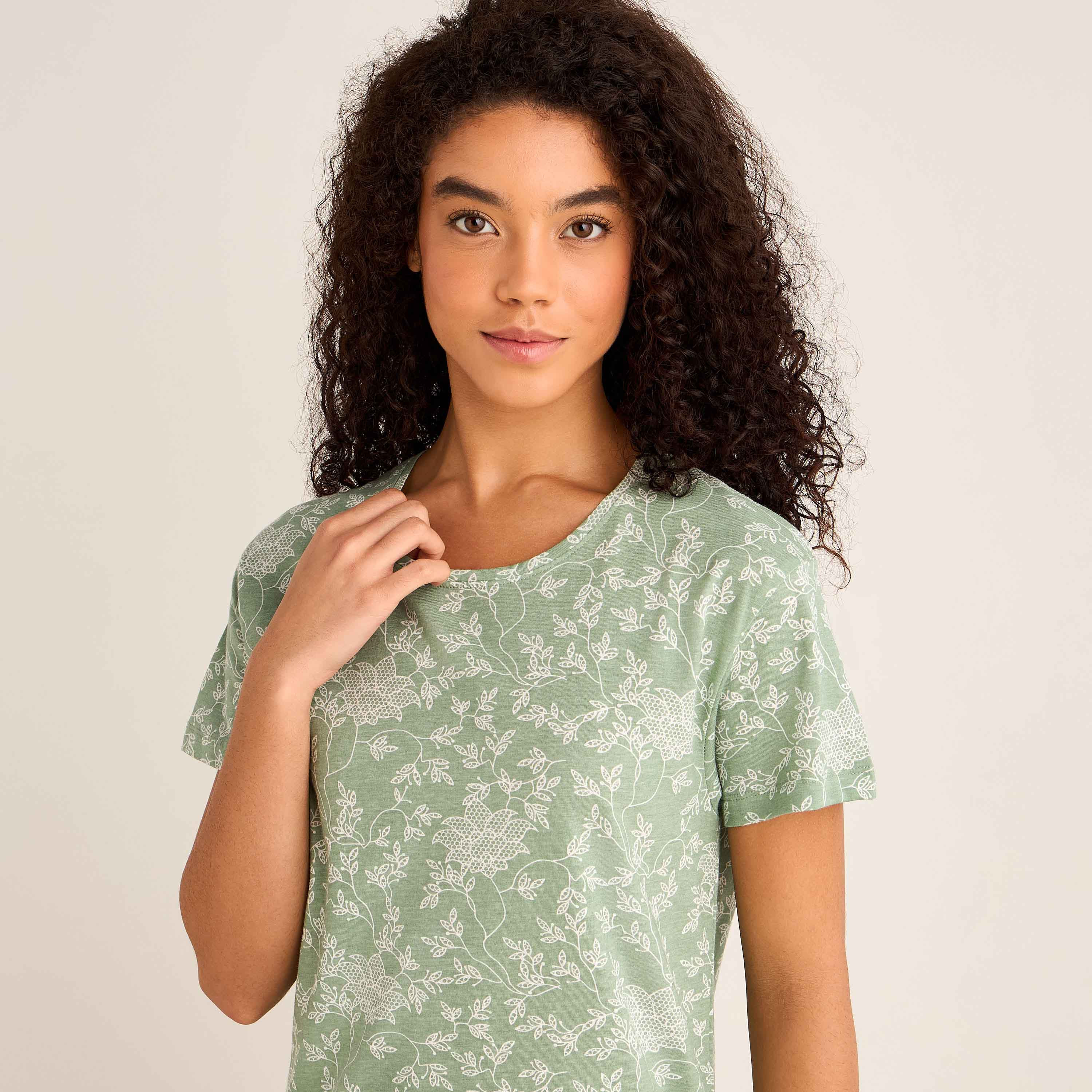 Floral Print Sleepshirt with Short Sleeves-women-clothing-nightwear-nighties-image-4