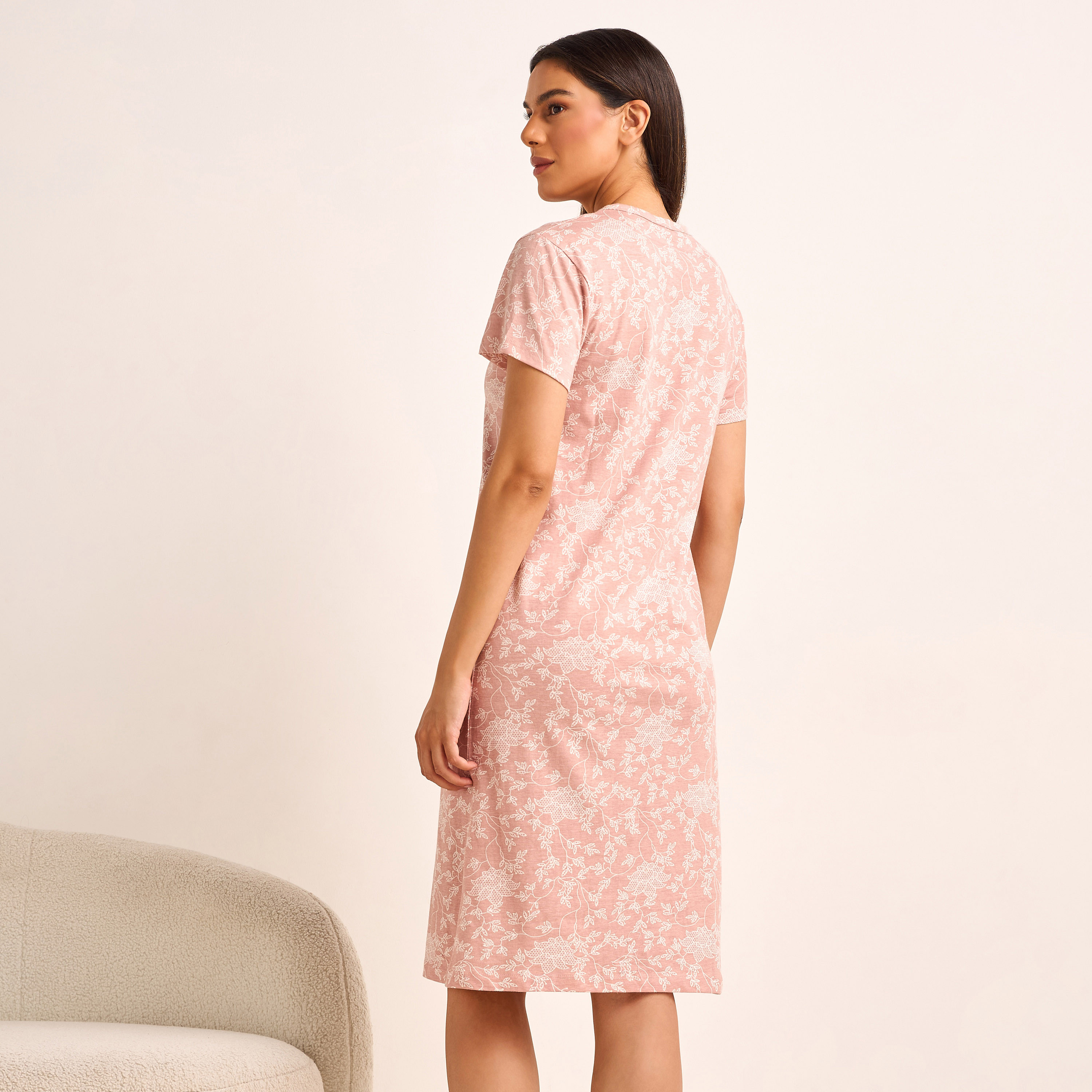 Printed Sleepshirt with Short Sleeves-women-clothing-nightwear-nighties-image-3