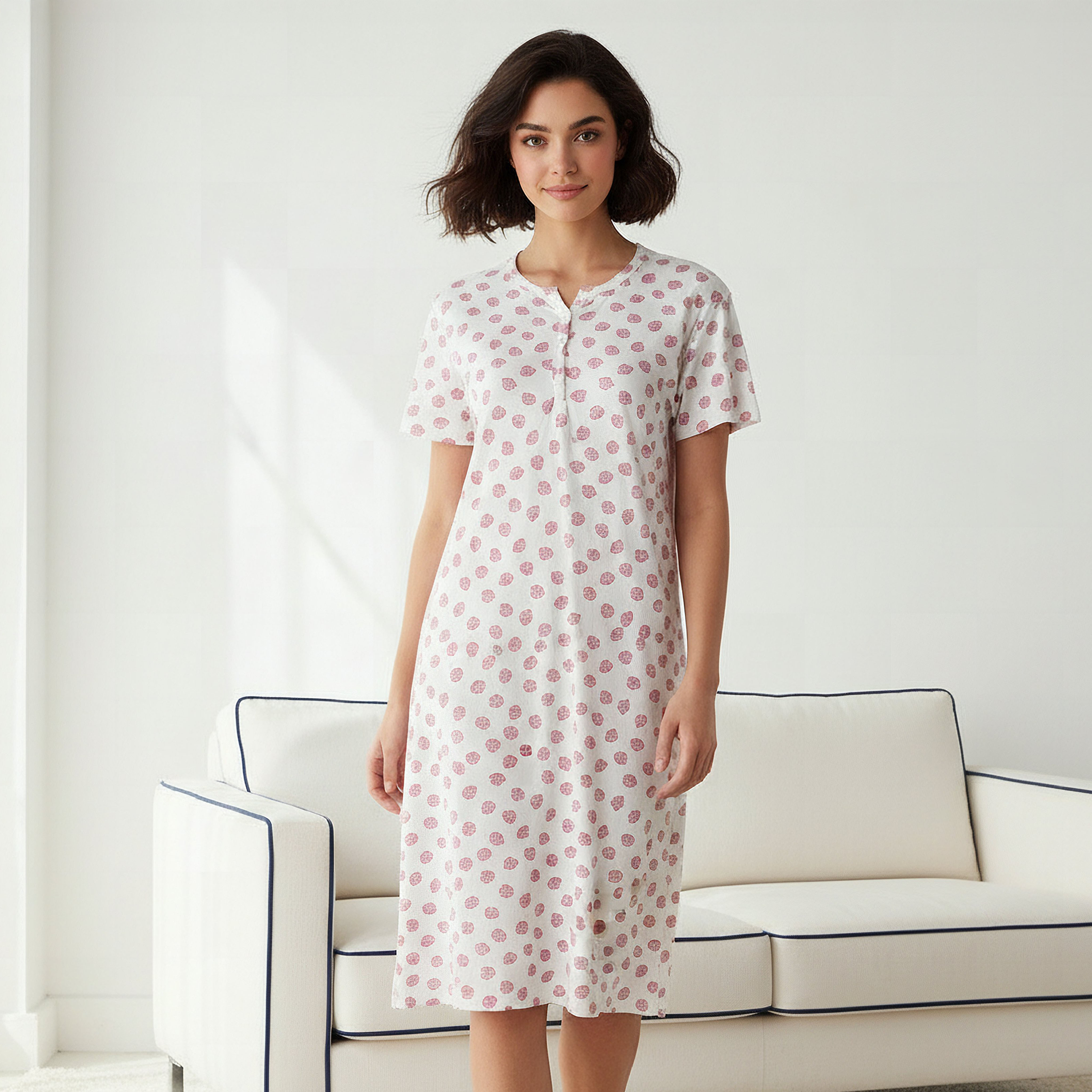 Printed Sleepshirt with Short Sleeves-women-clothing-nightwear-nighties-image-1