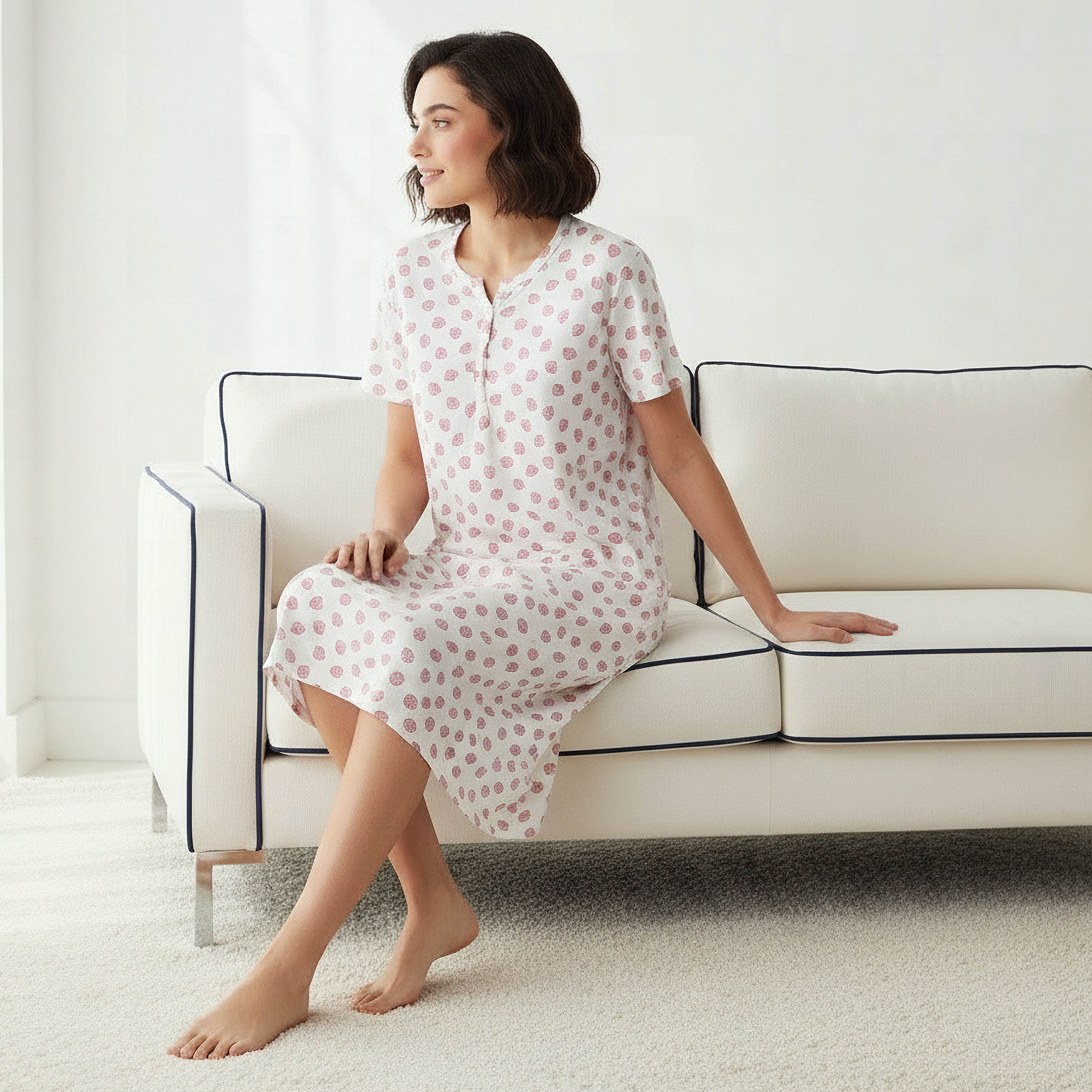 Printed Sleepshirt with Short Sleeves-women-clothing-nightwear-nighties-image-2