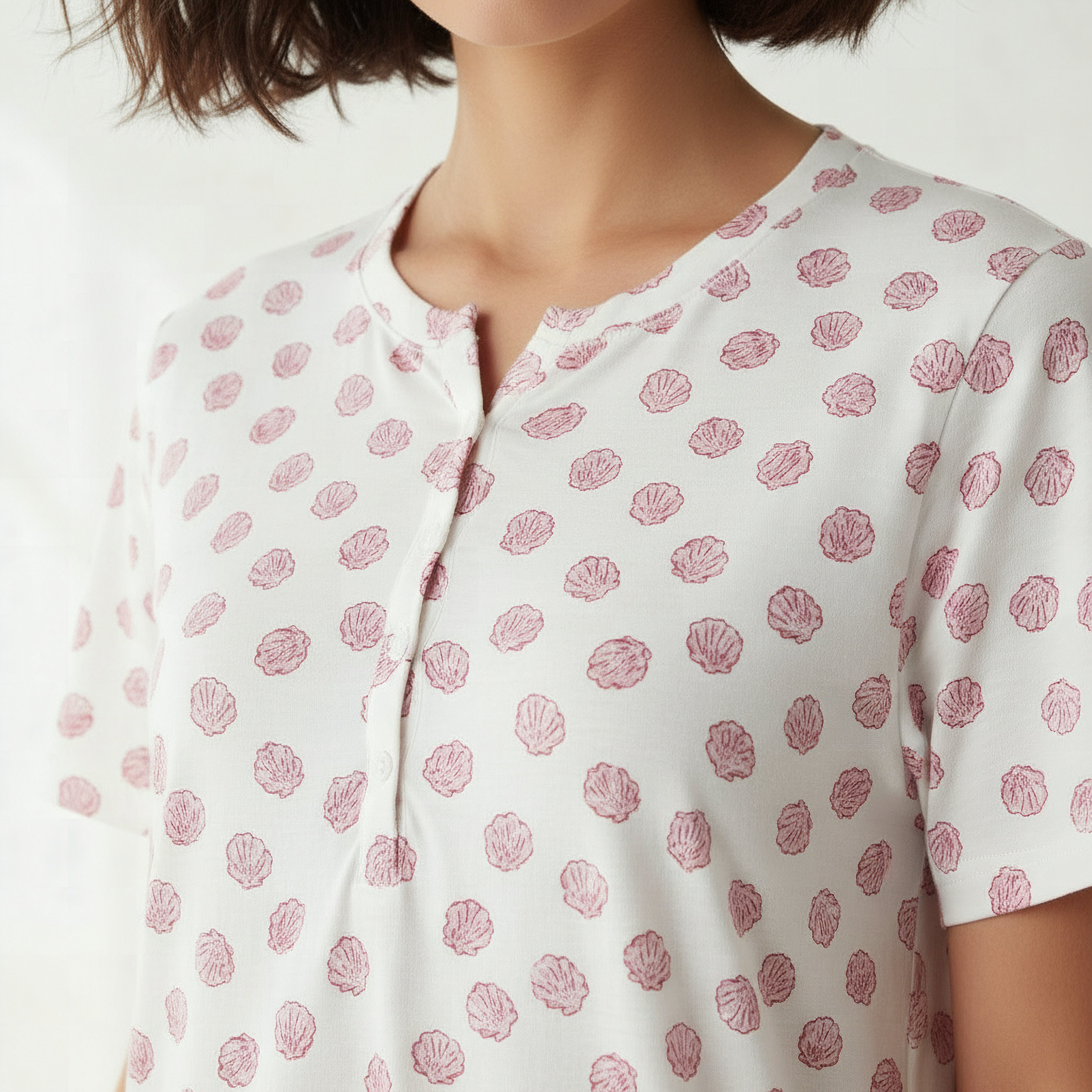 Printed Sleepshirt with Short Sleeves-women-clothing-nightwear-nighties-image-4