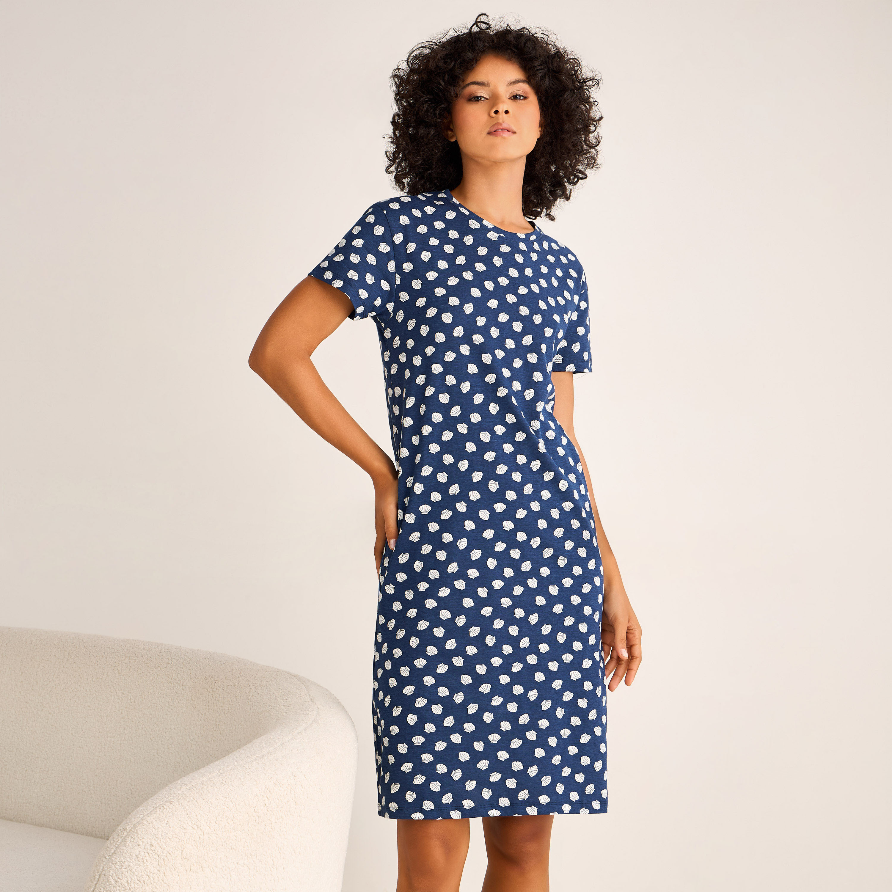 Printed Sleepshirt with Short Sleeves-women-clothing-nightwear-nighties-image-2