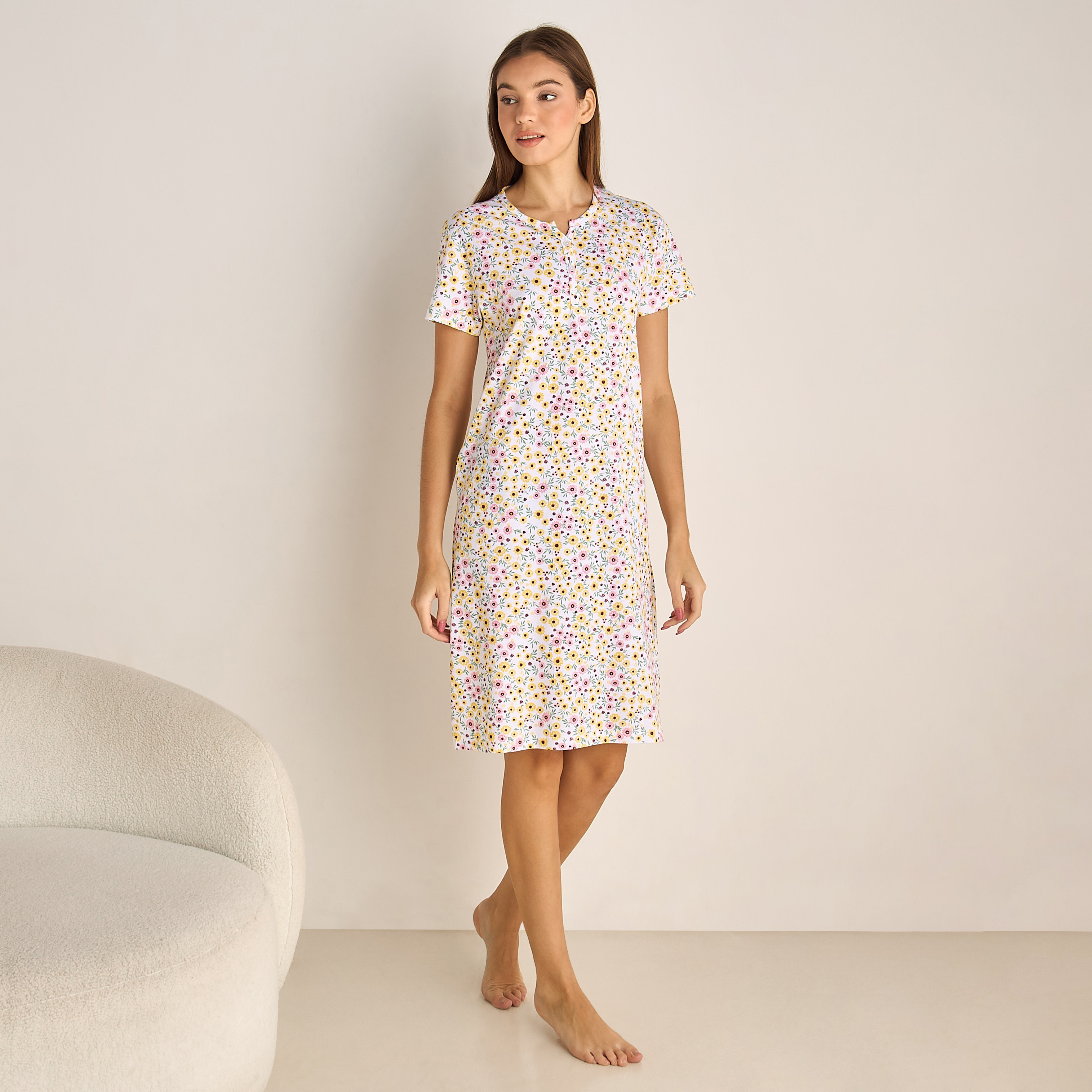 Printed Sleepshirt with Short Sleeves-women-clothing-nightwear-nighties-image-2
