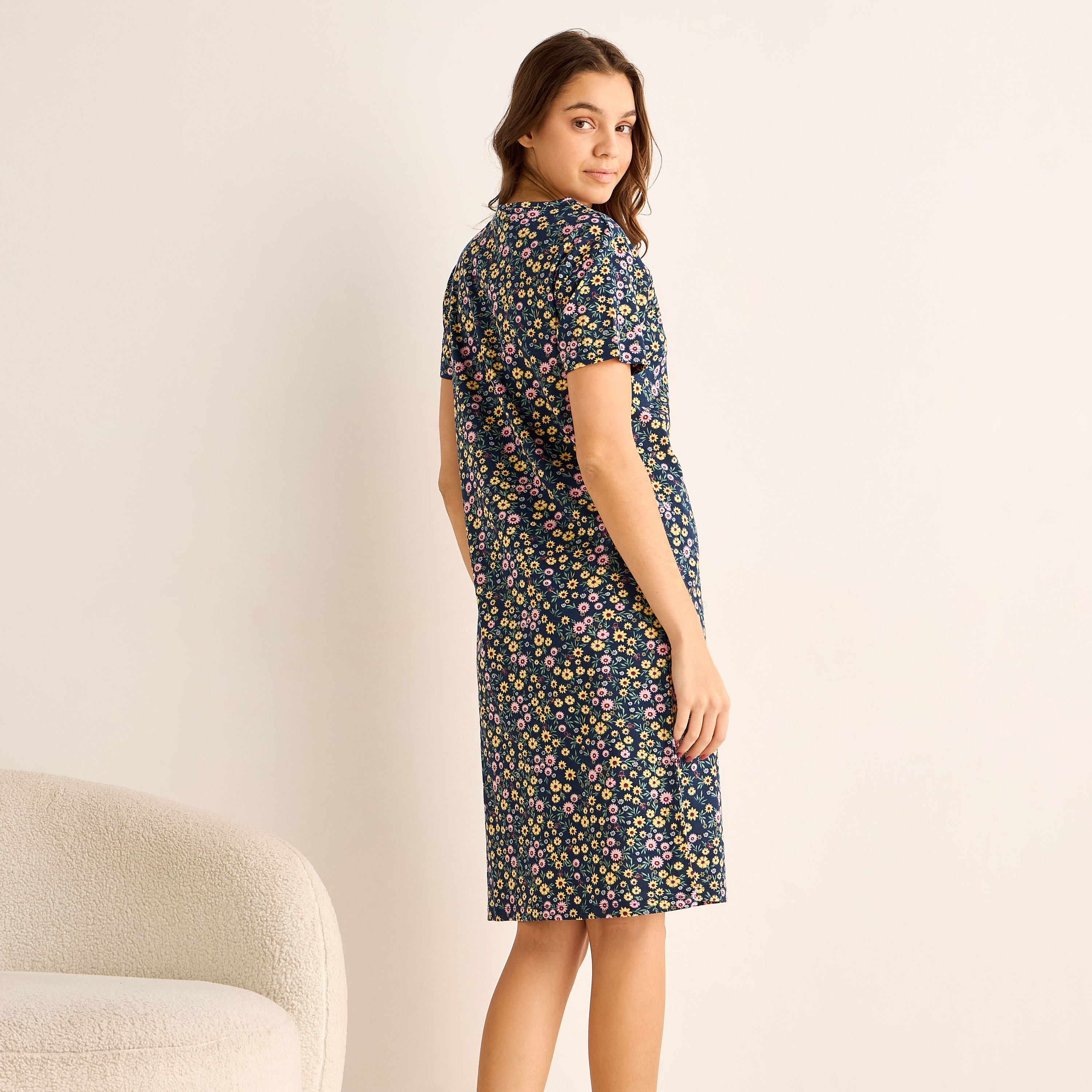 Floral Print Sleepshirt with Short Sleeves-women-clothing-nightwear-nighties-image-3